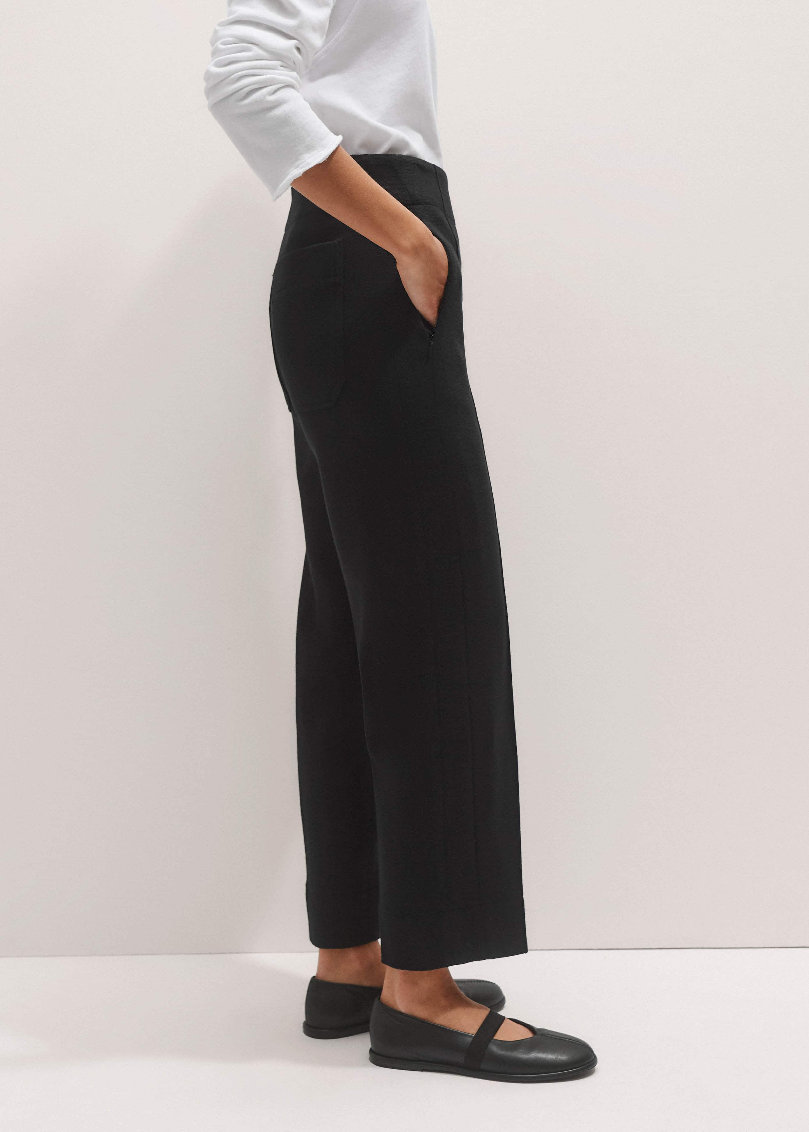 Black Wool-Blend Travel Tailoring Slim Crop Pant meandem