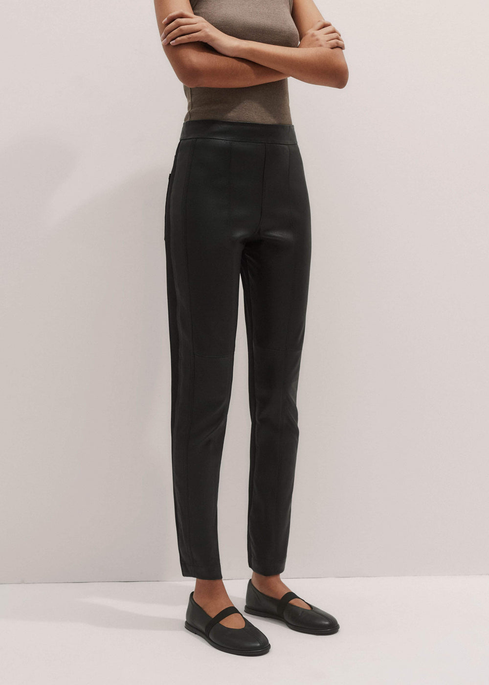 Women’s Black High Stretch Leather Mix Legging meandem