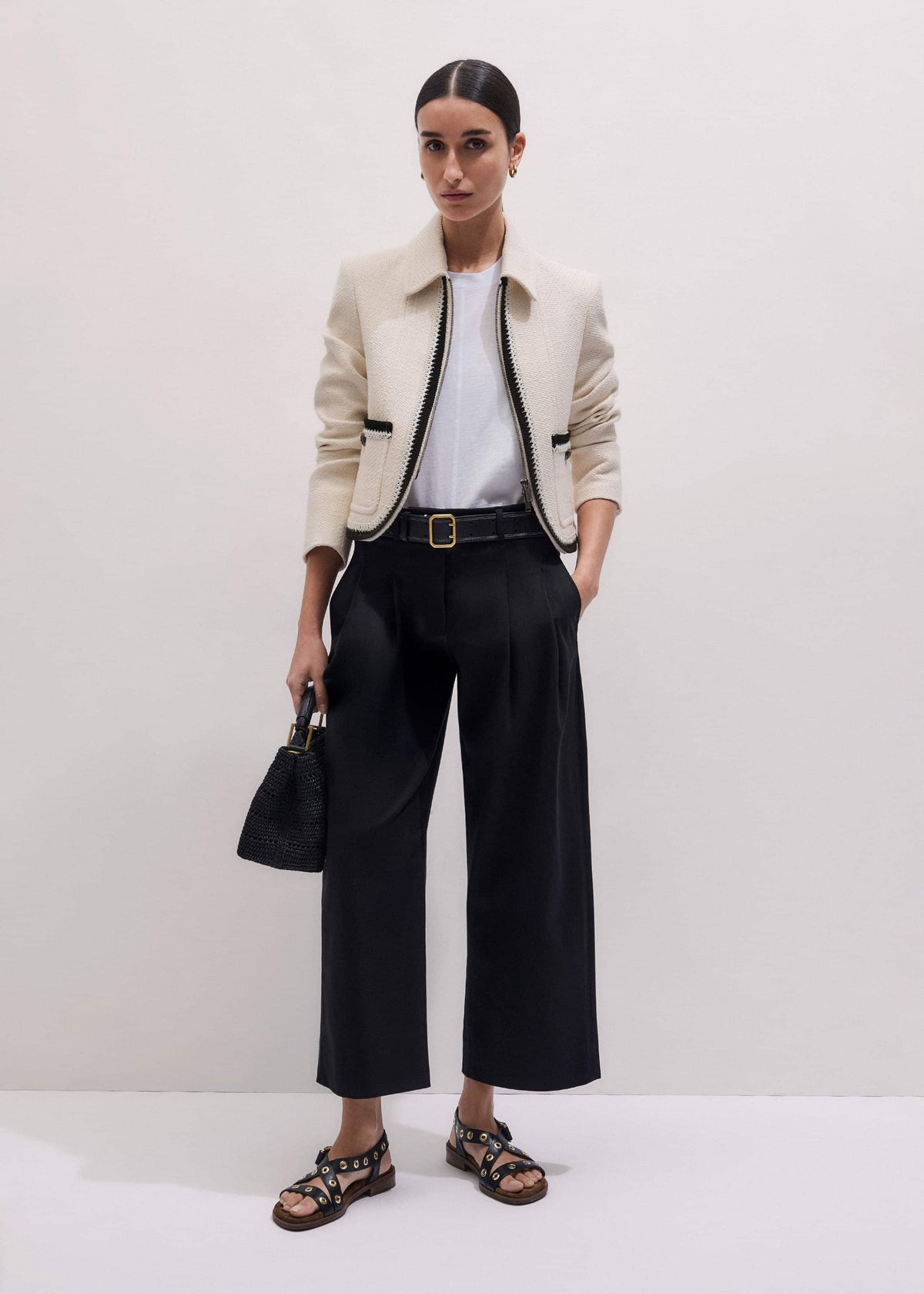 Black Straight Crop Pleat Front Pant meandem