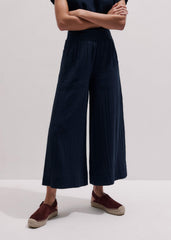 Navy Cheesecloth Cropped Wide-Leg Pant meandem