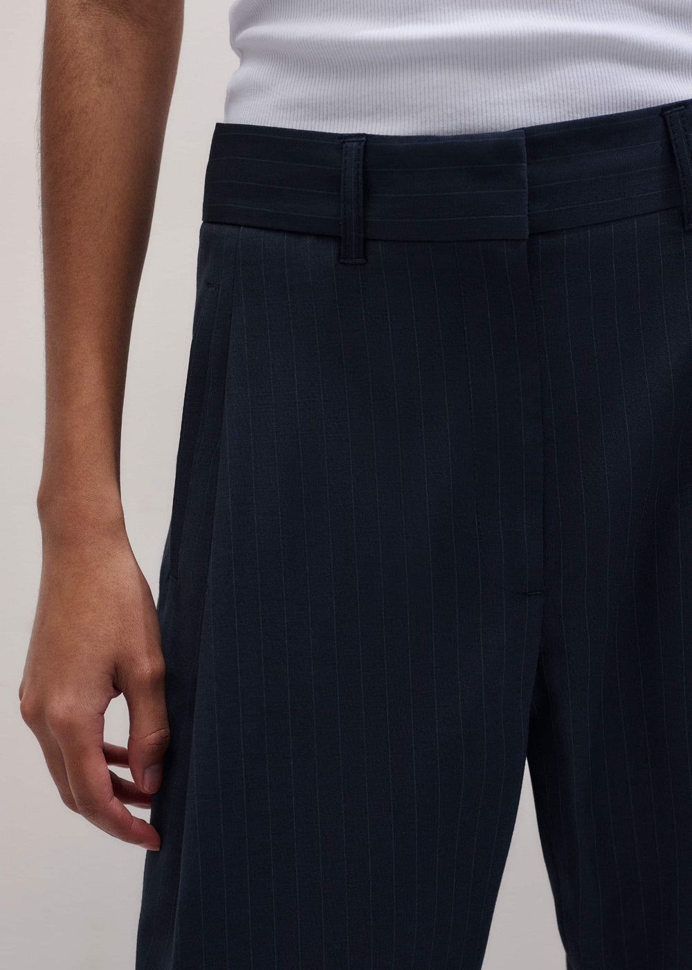 Navy Pinstripe Clever Pant meandem
