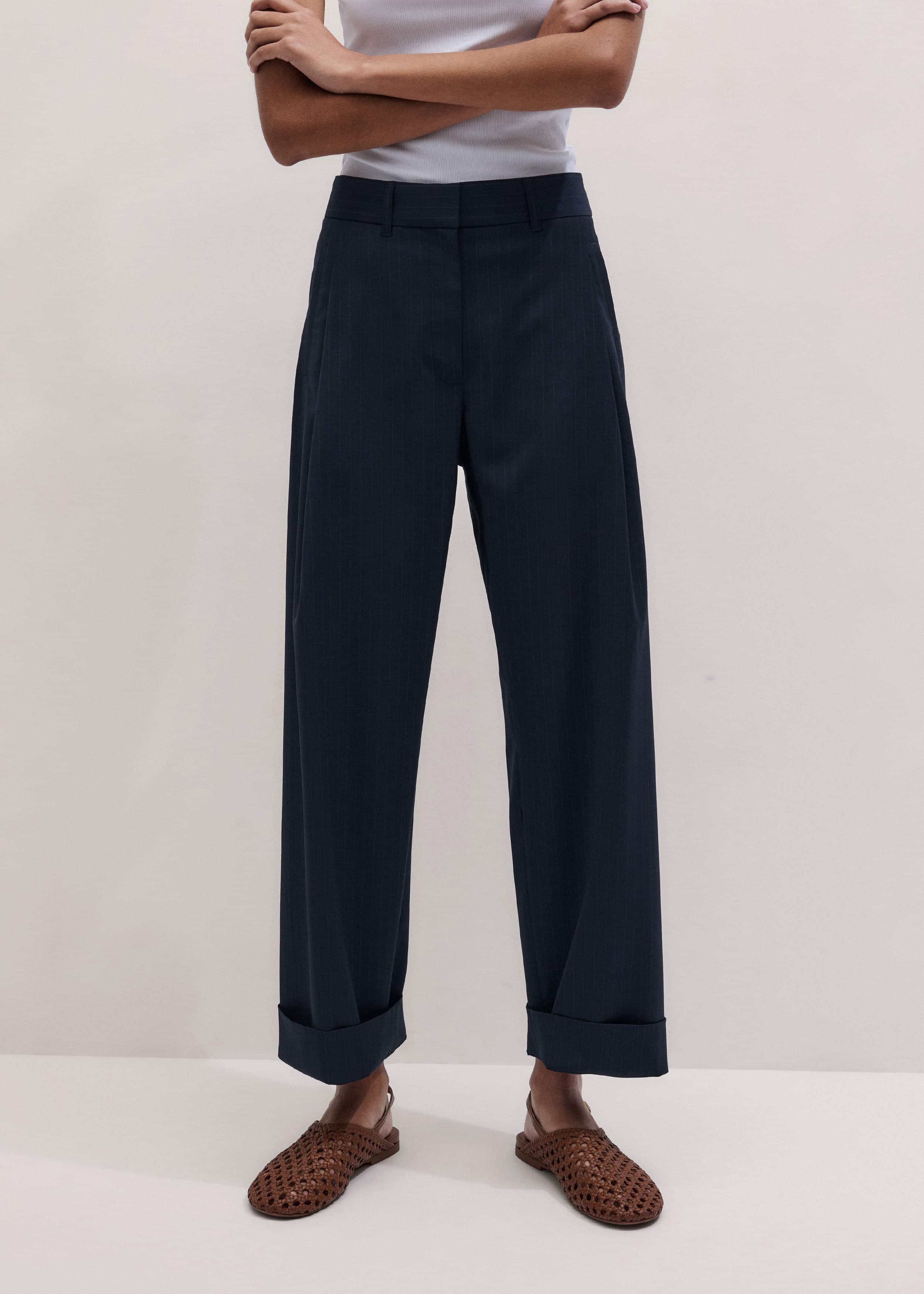 Navy Pinstripe Clever Pant meandem