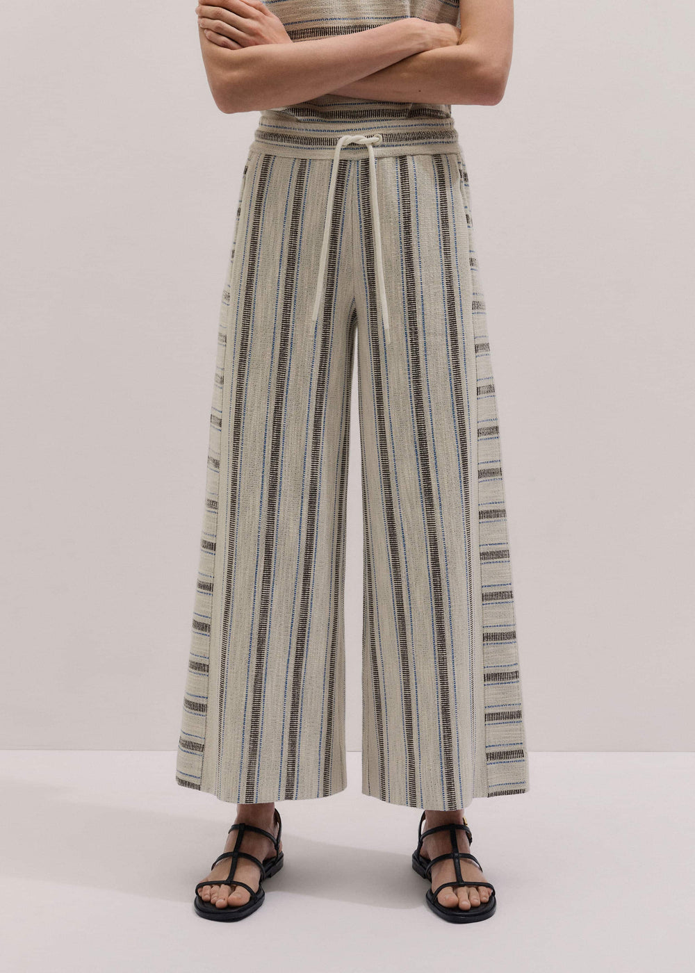 Cream Stripe Crop Track Pant meandem