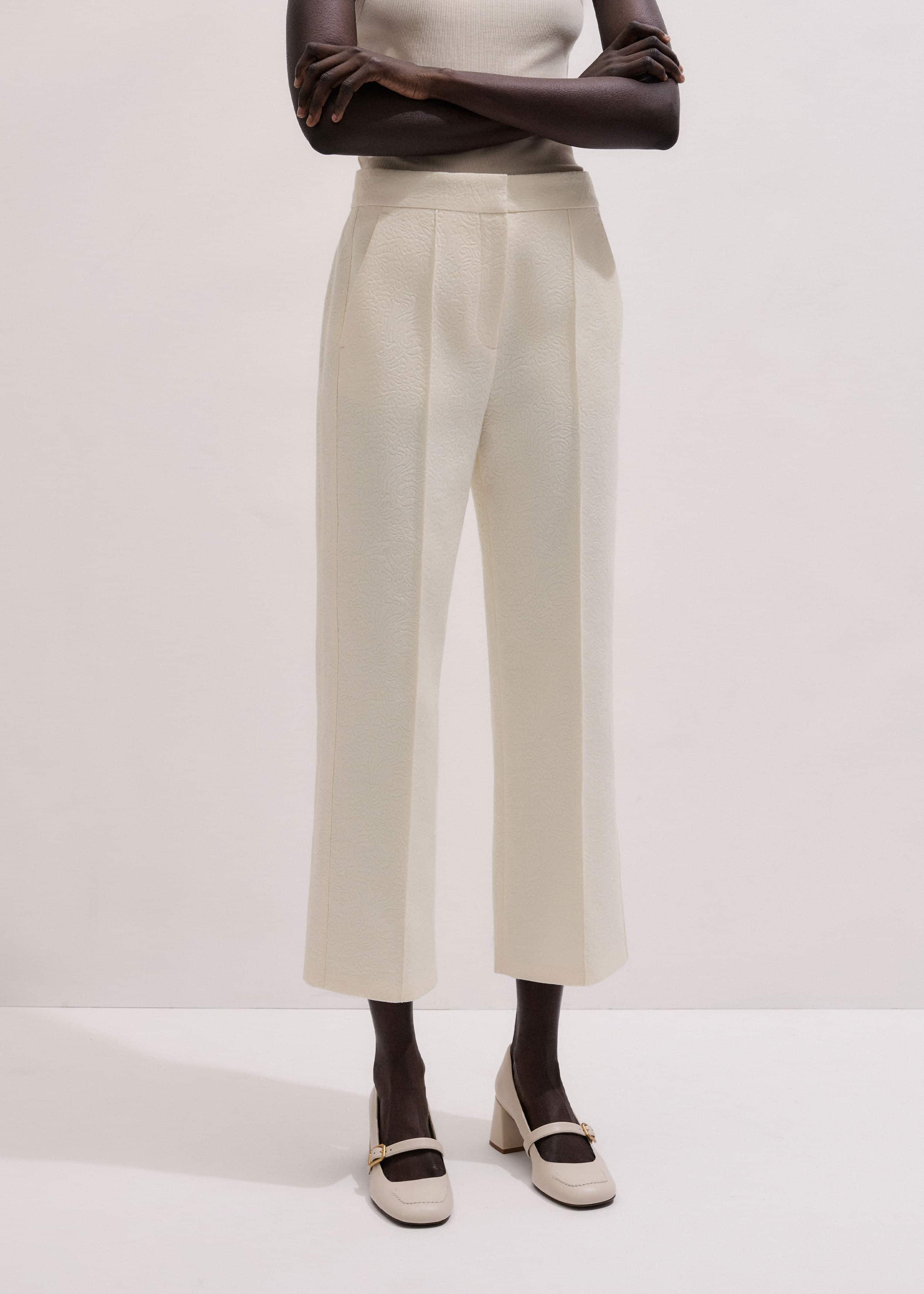 Ivory Luxe Jacquard Straight Crop Pant meandem