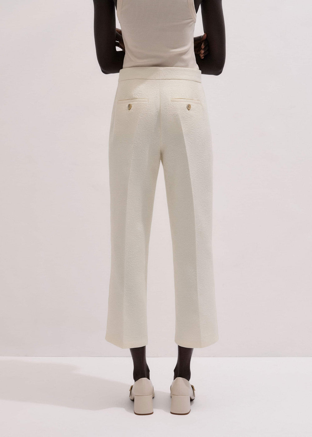 Ivory Luxe Jacquard Straight Crop Pant meandem