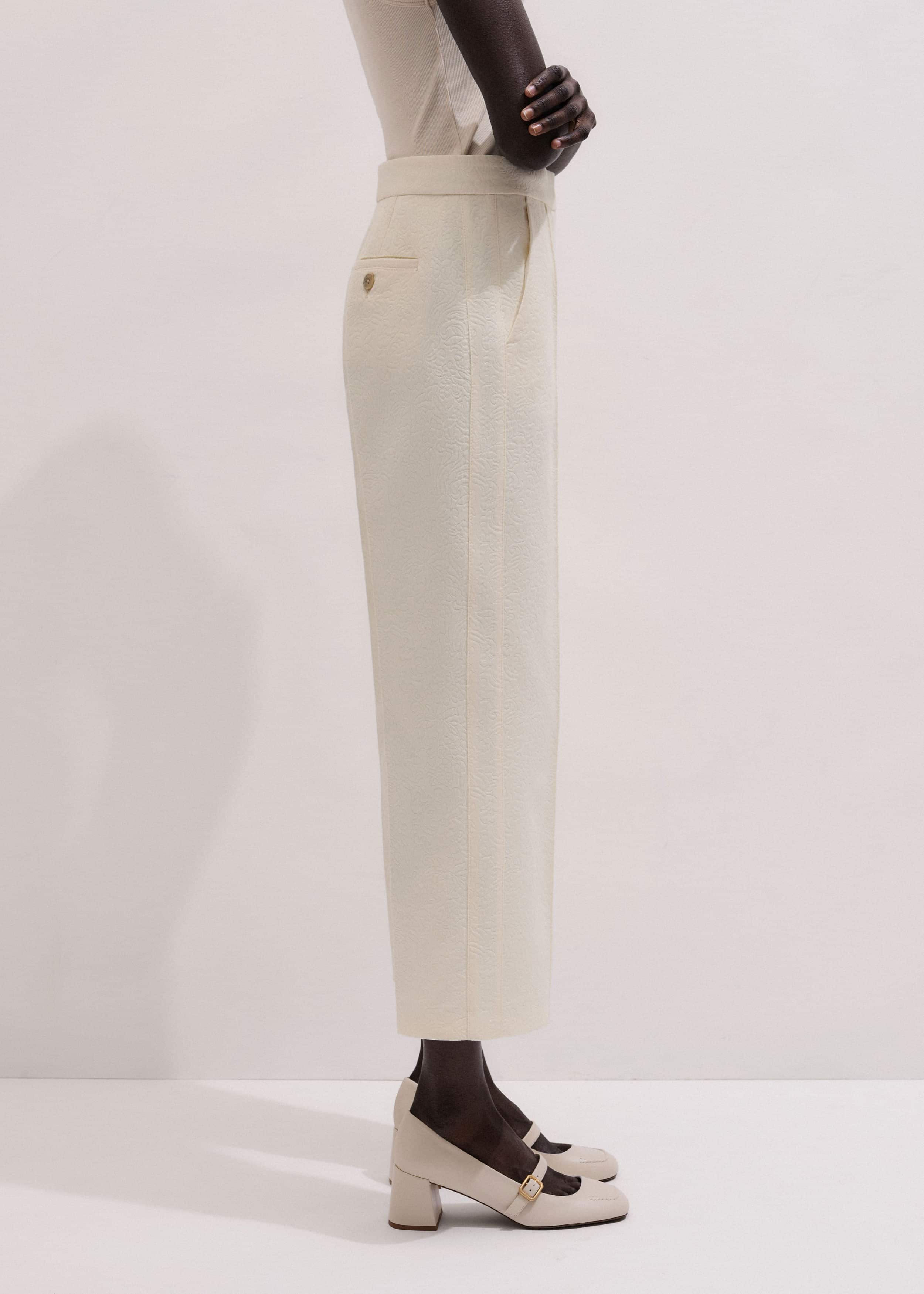 Ivory Luxe Jacquard Straight Crop Pant meandem