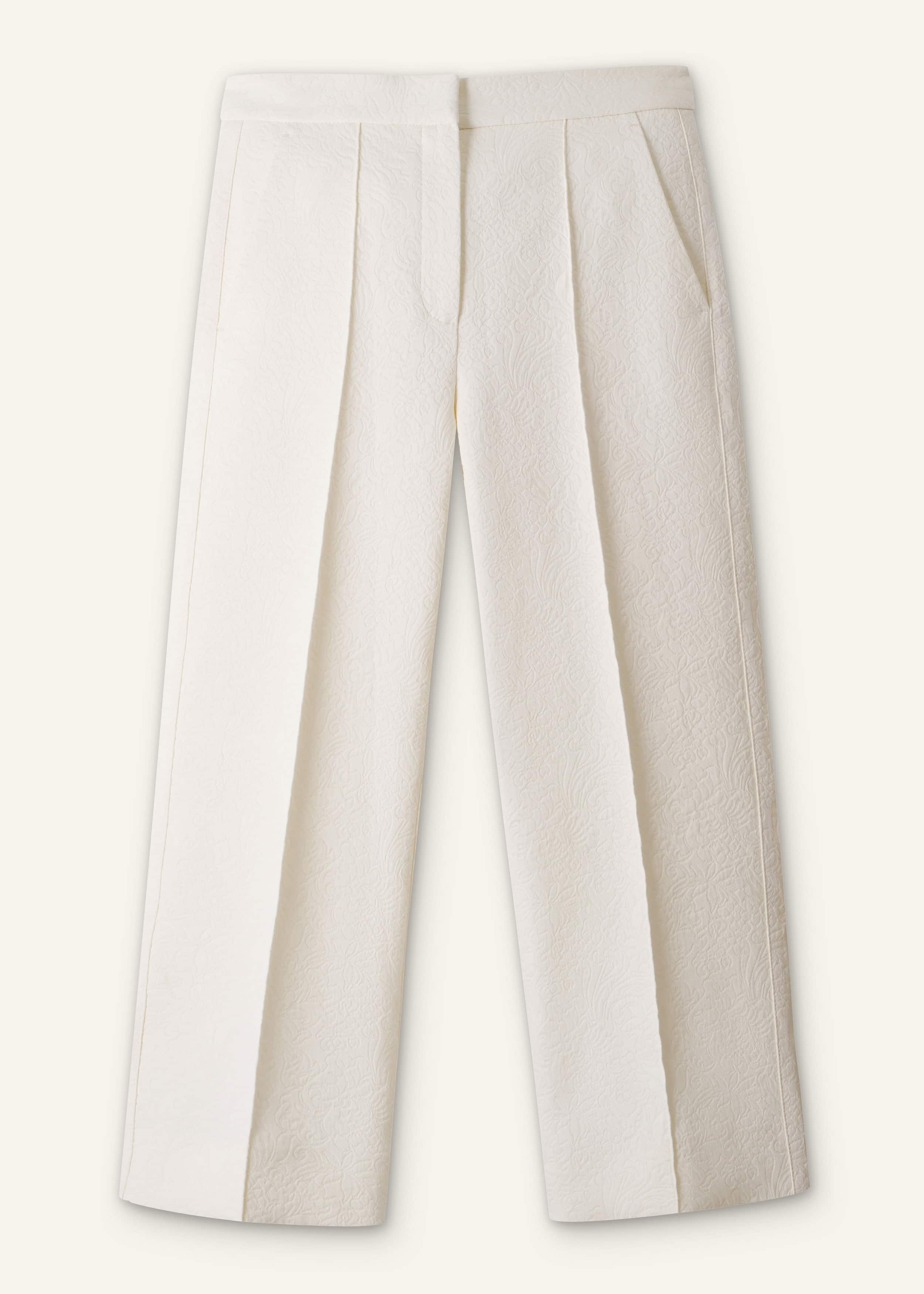 Ivory Luxe Jacquard Straight Crop Pant meandem