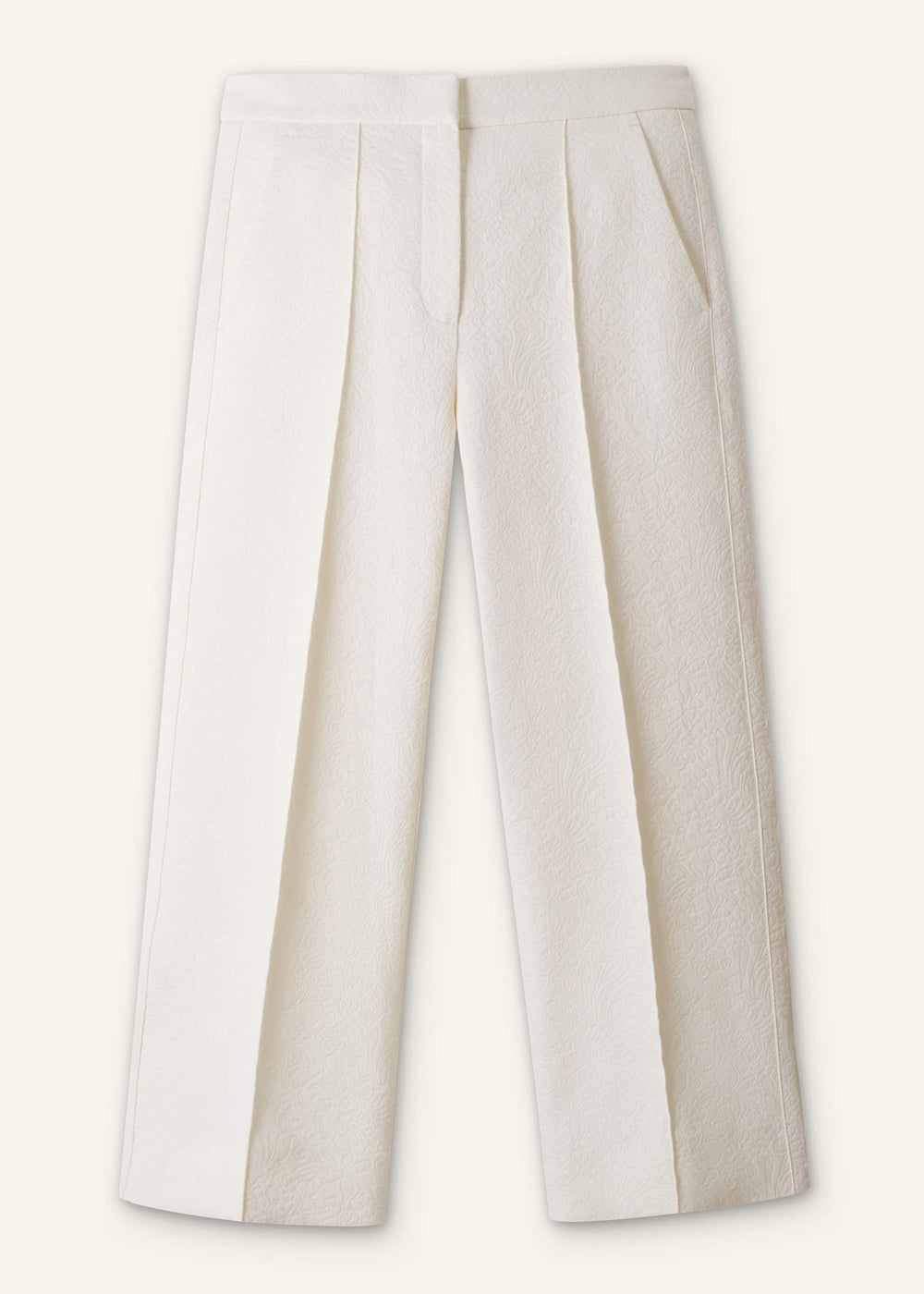 Ivory Luxe Jacquard Straight Crop Pant meandem