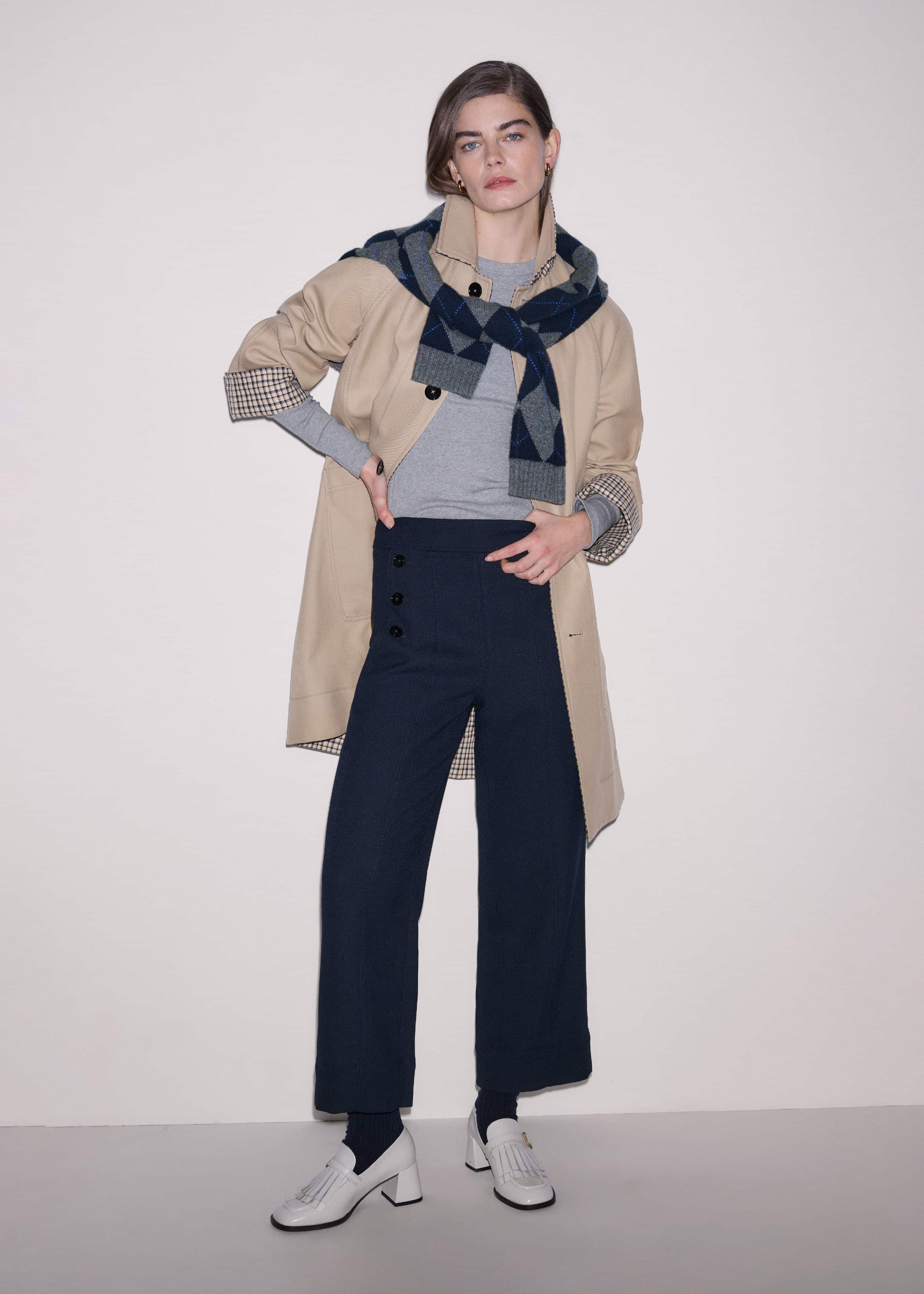 Navy Button Front Straight Crop Pant meandem