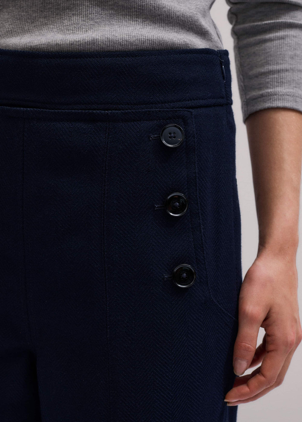 Navy Button Front Straight Crop Pant meandem