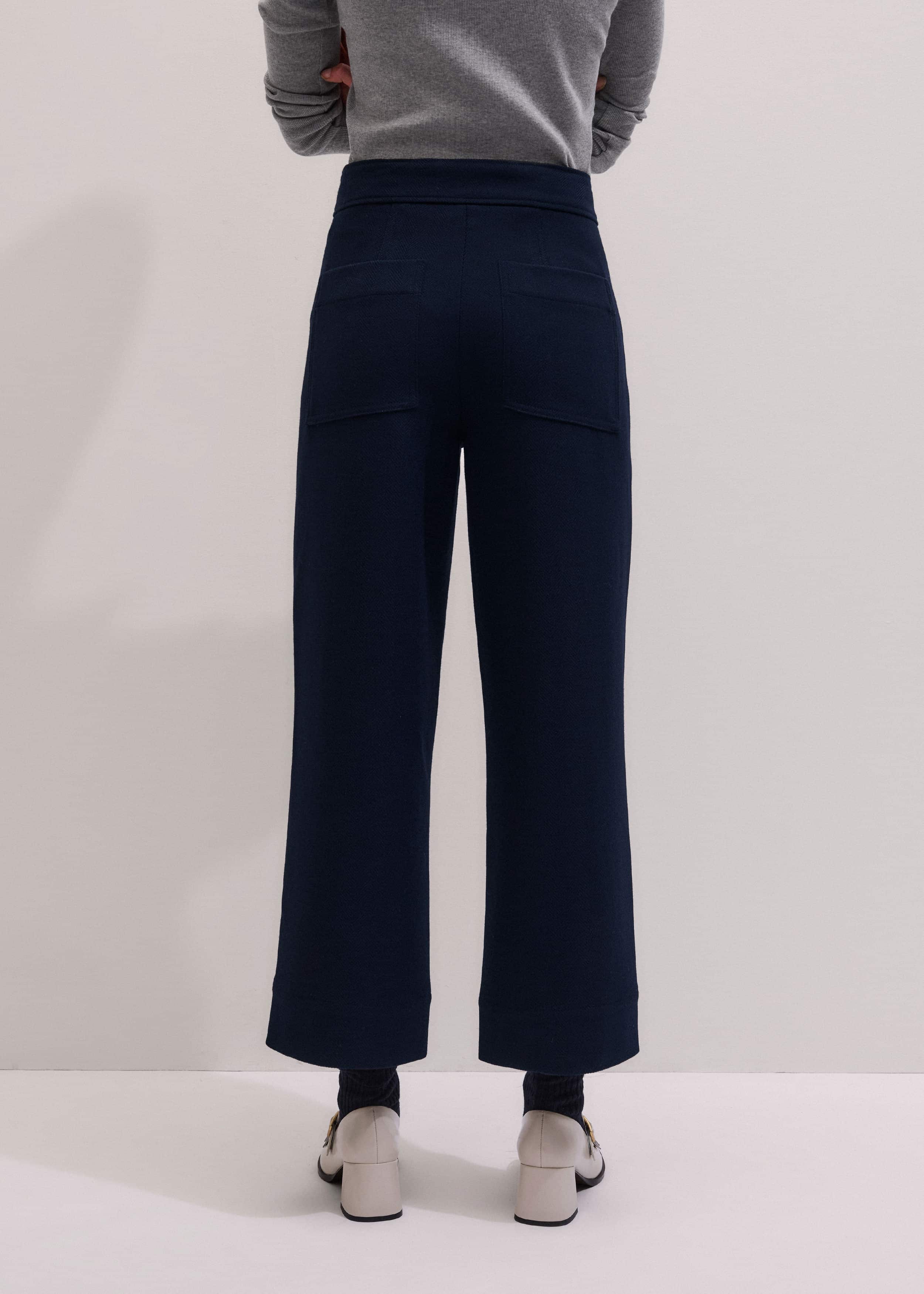 Navy Button Front Straight Crop Pant meandem