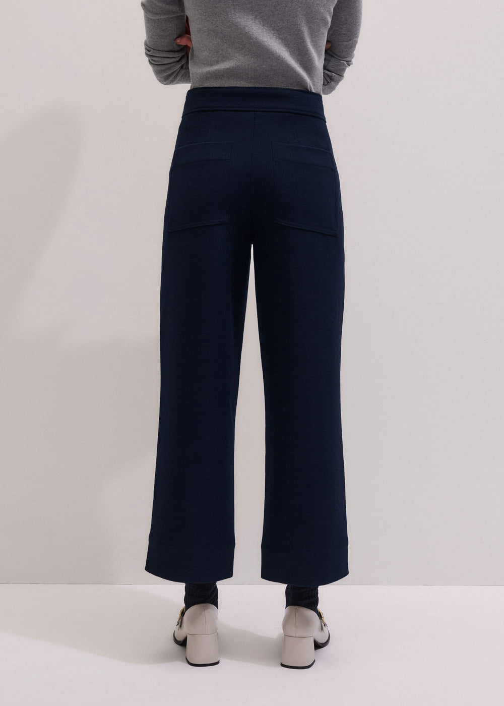 Navy Button Front Straight Crop Pant meandem