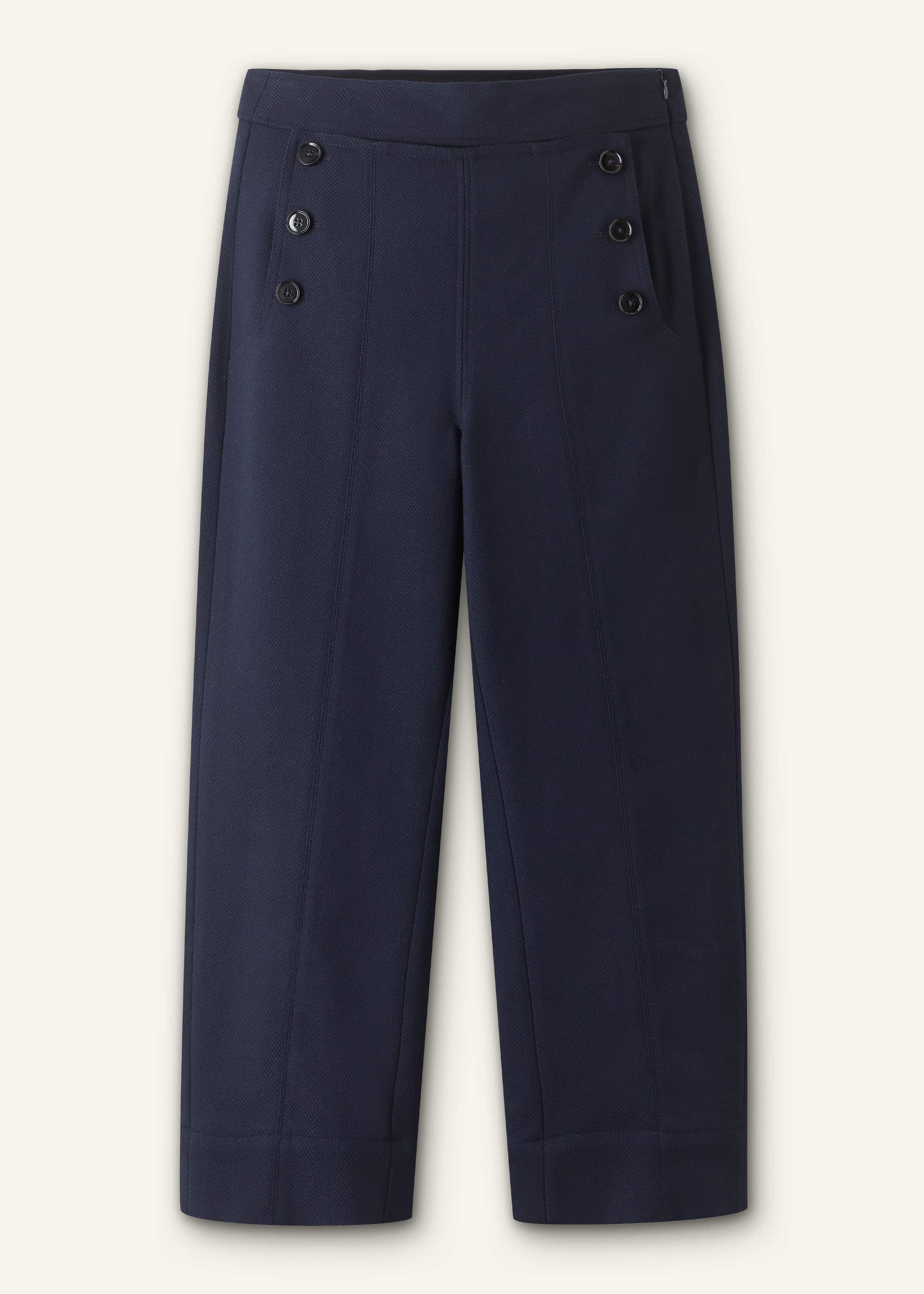 Navy Button Front Straight Crop Pant meandem