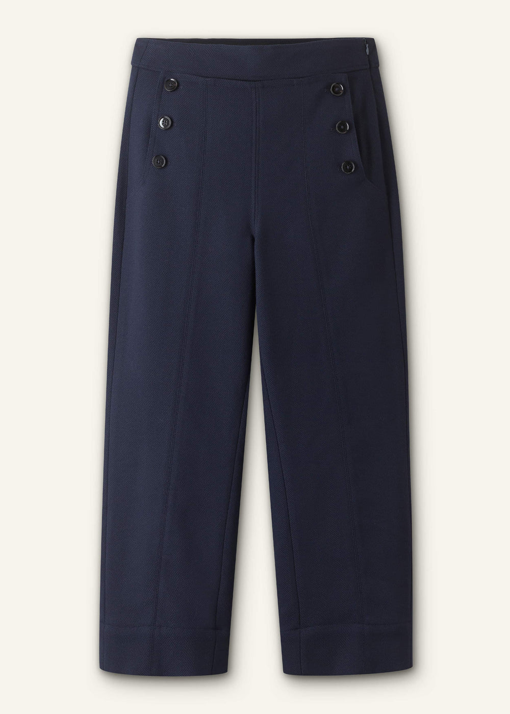 Navy Button Front Straight Crop Pant meandem