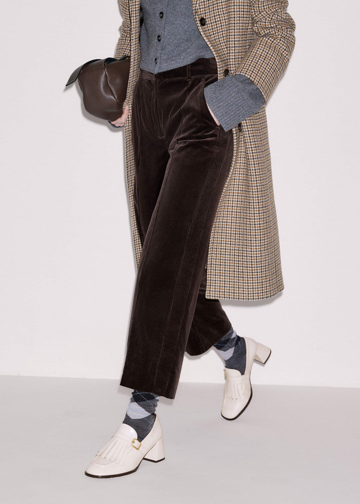 Brown Italian Cord Straight Crop Pant meandem