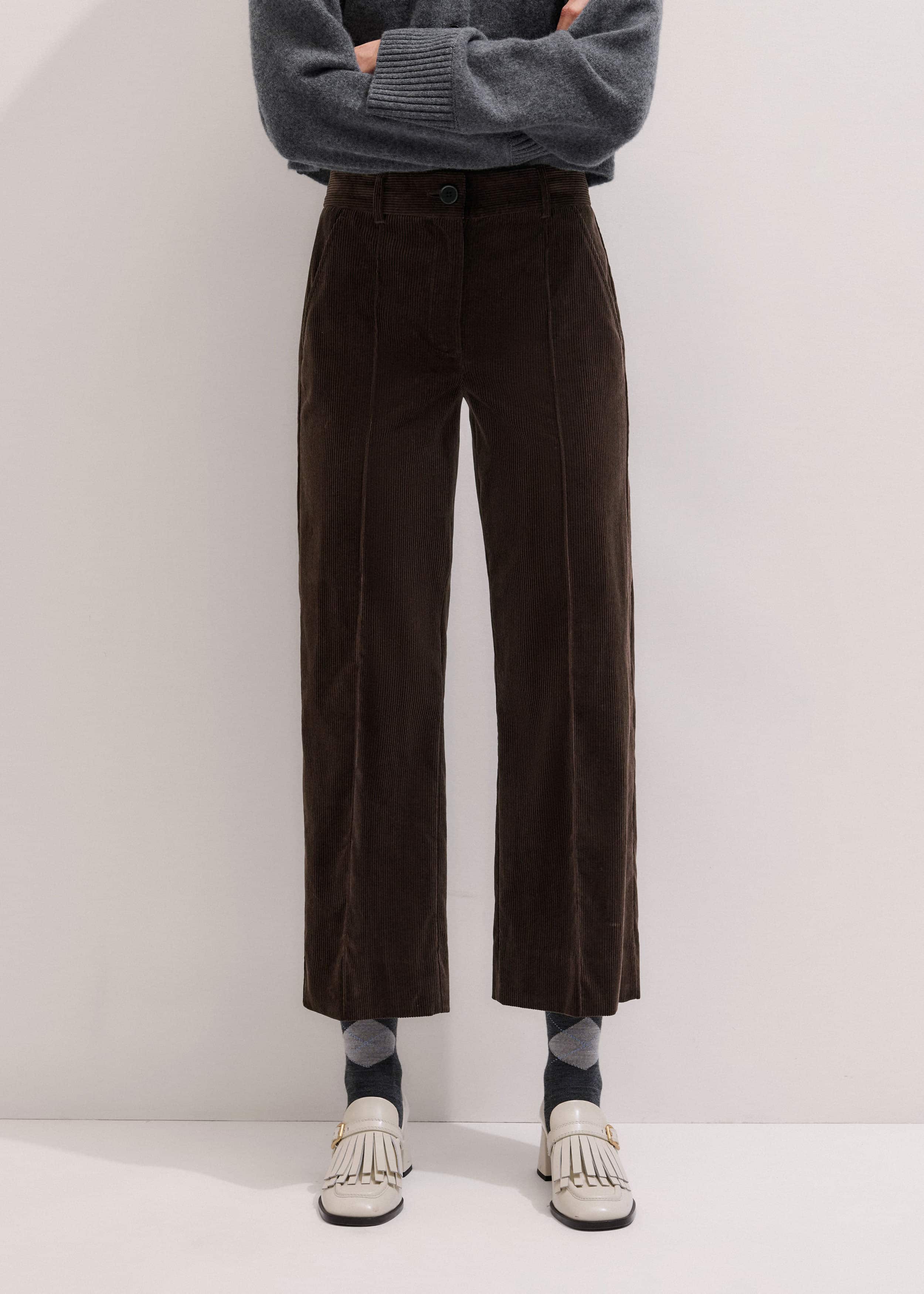 Brown Italian Cord Straight Crop Pant meandem