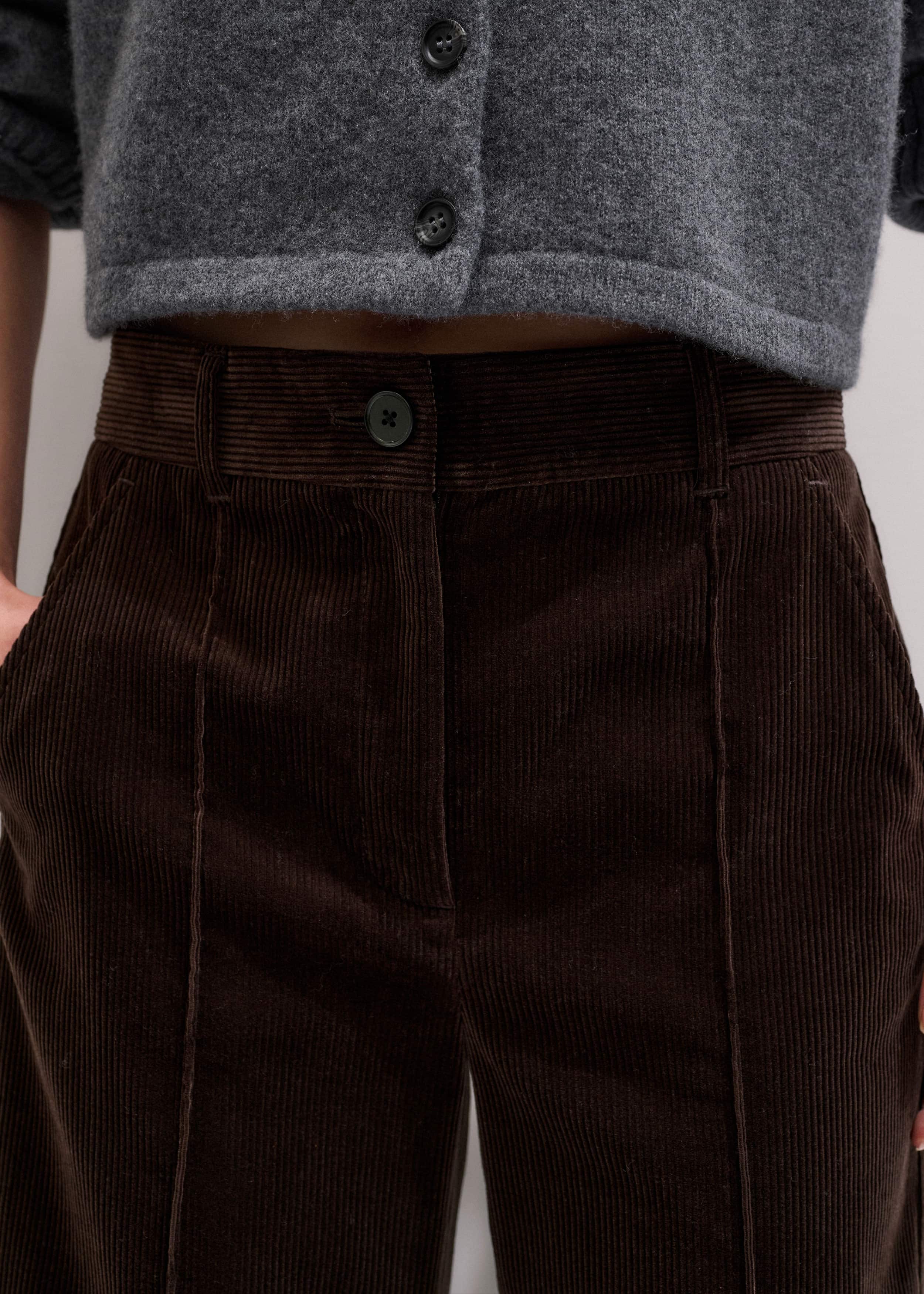 Brown Italian Cord Straight Crop Pant meandem