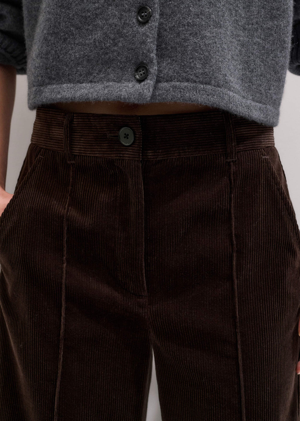 Brown Italian Cord Straight Crop Pant meandem