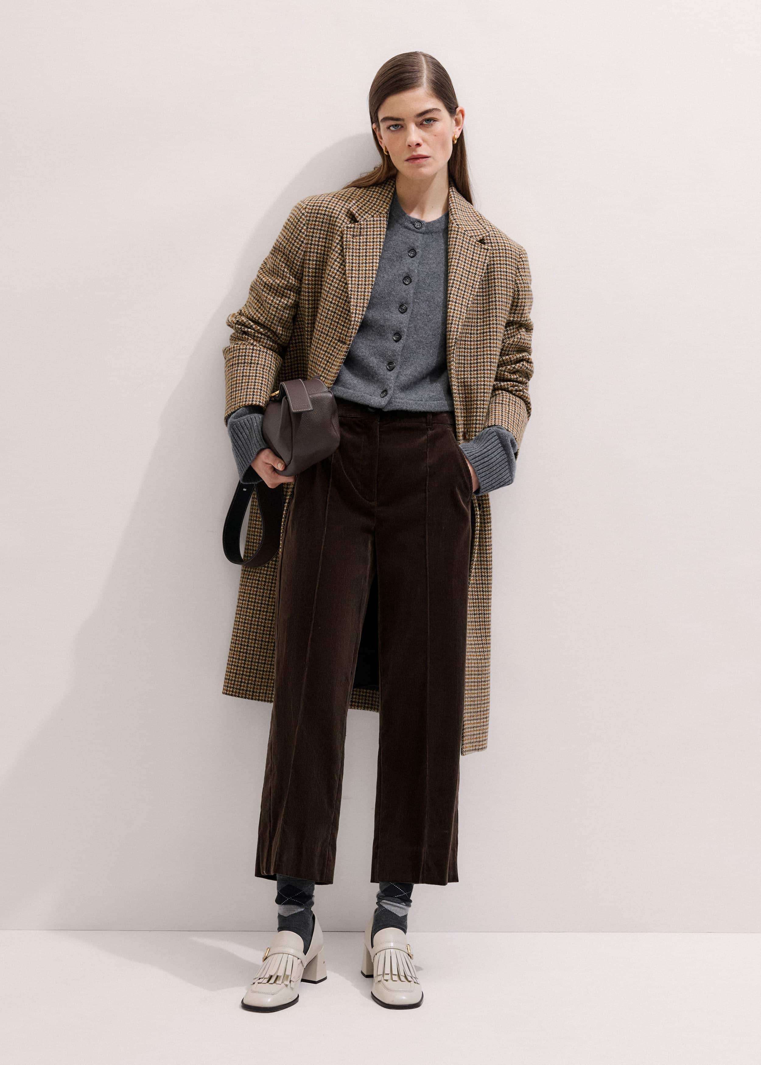 Brown Italian Cord Straight Crop Pant meandem