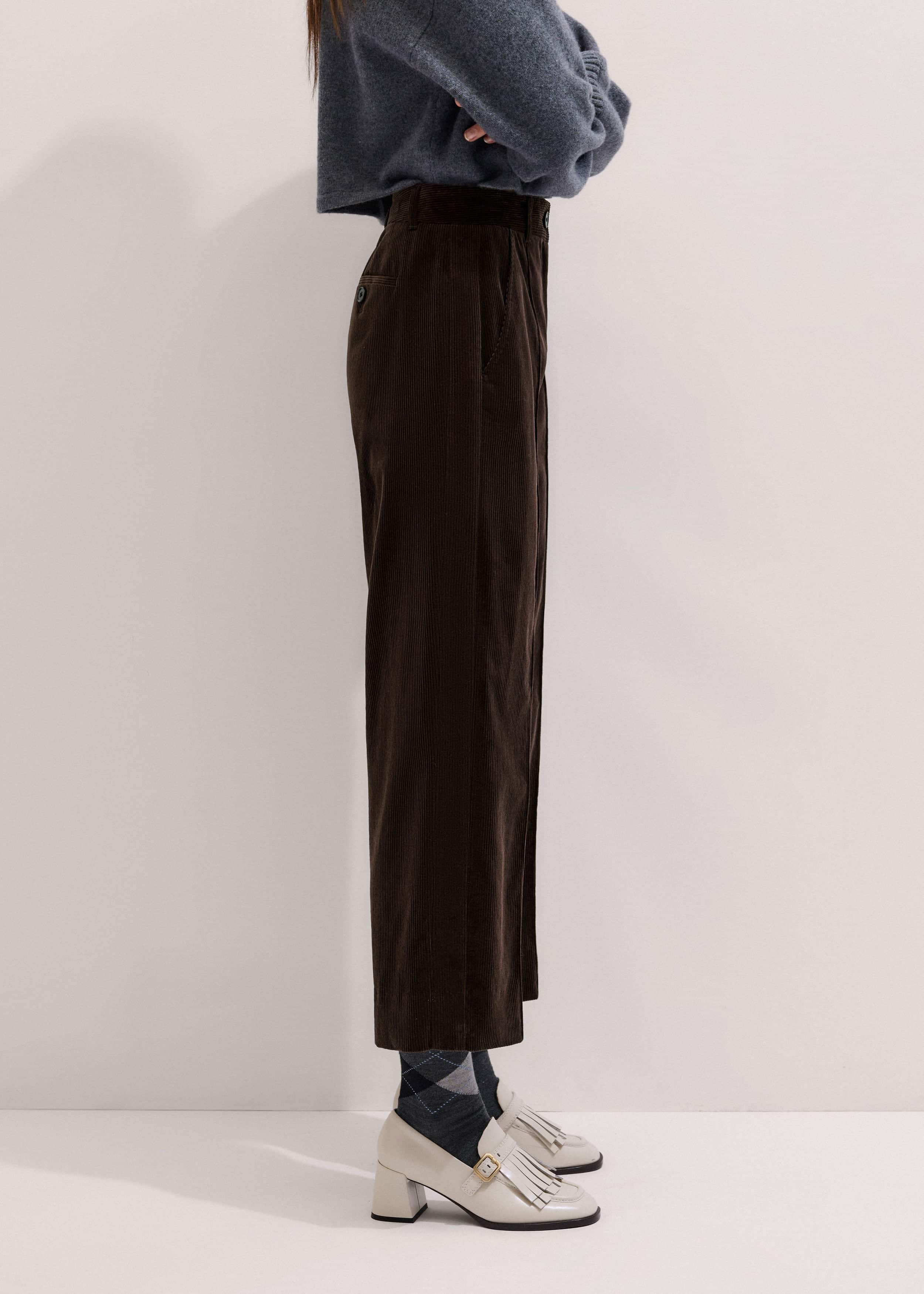 Brown Italian Cord Straight Crop Pant meandem