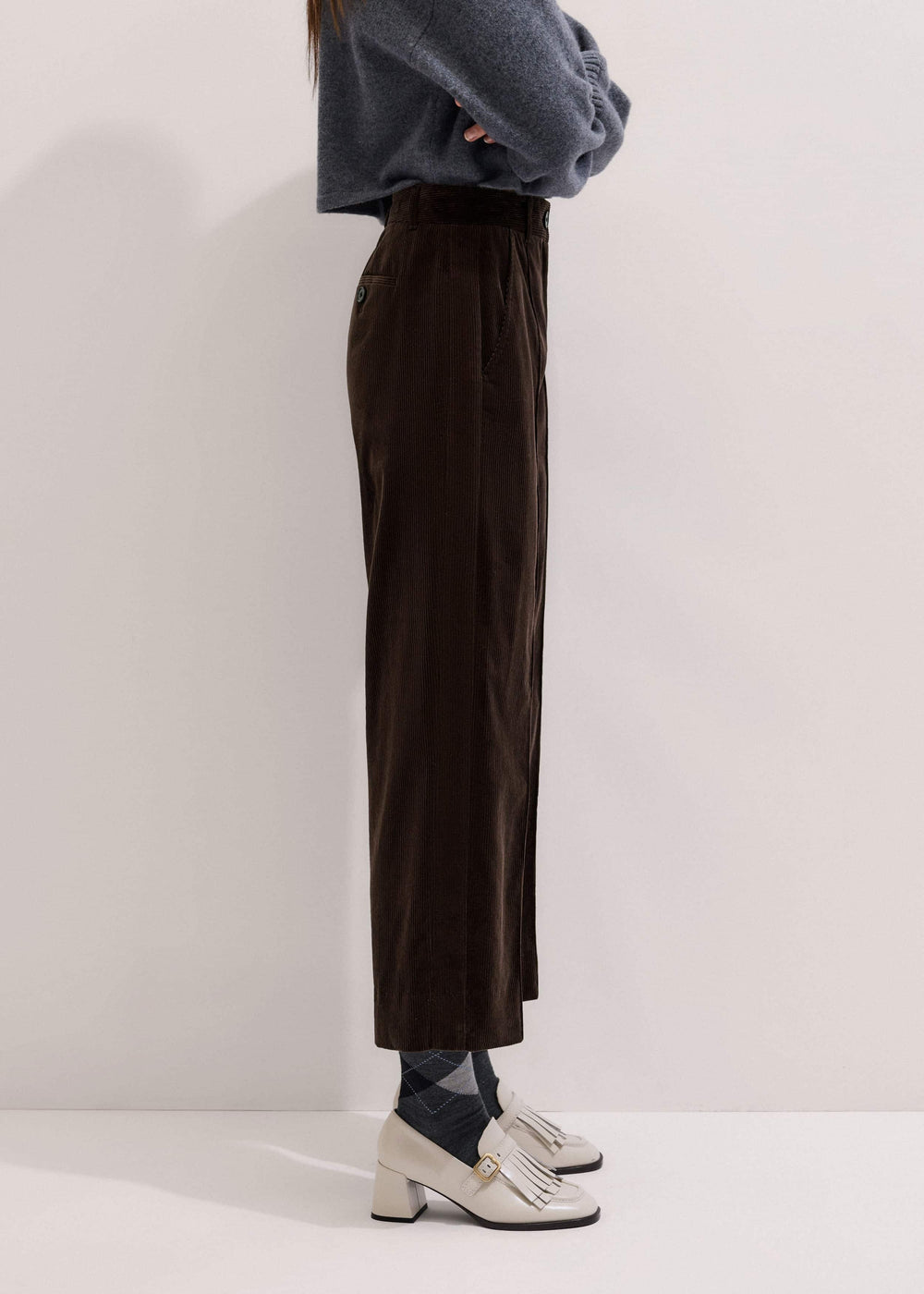Brown Italian Cord Straight Crop Pant meandem