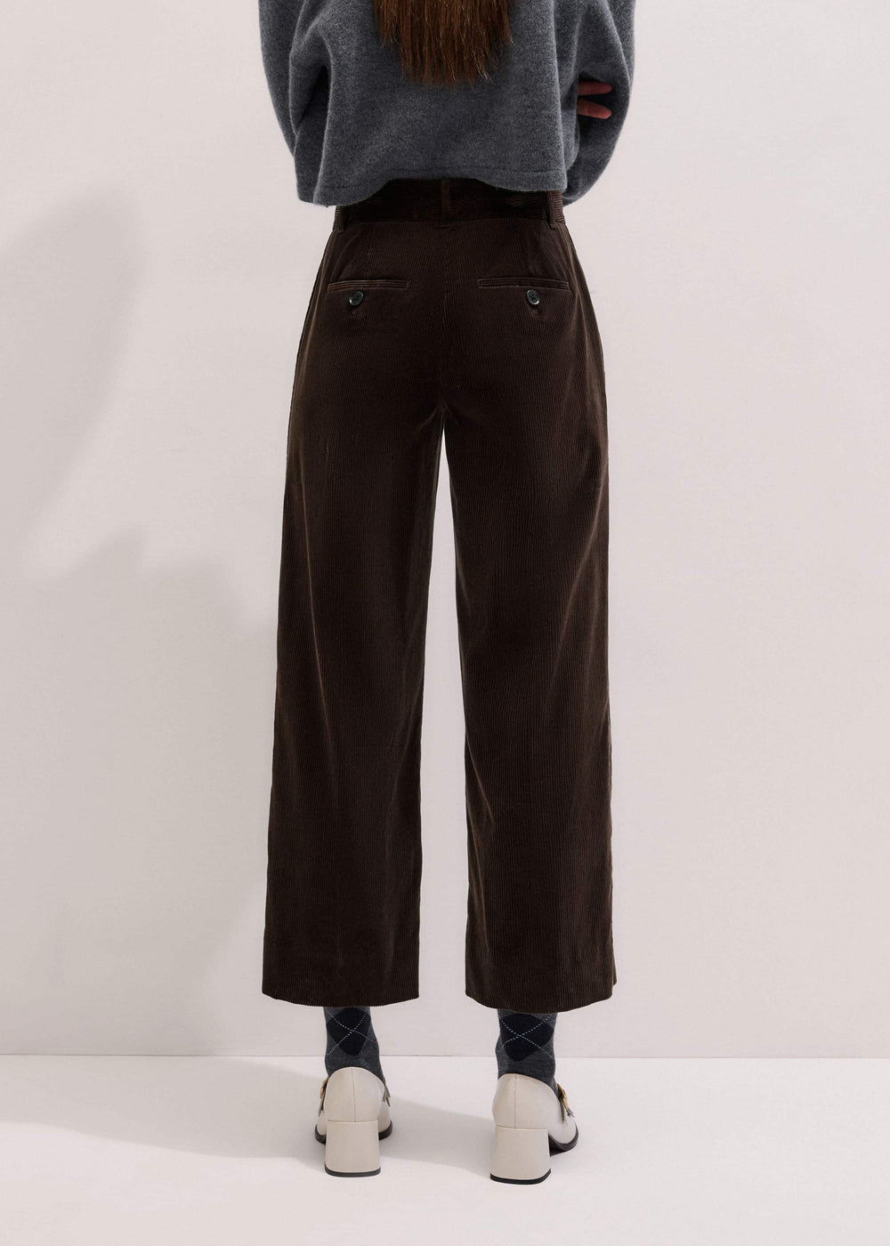 Brown Italian Cord Straight Crop Pant meandem