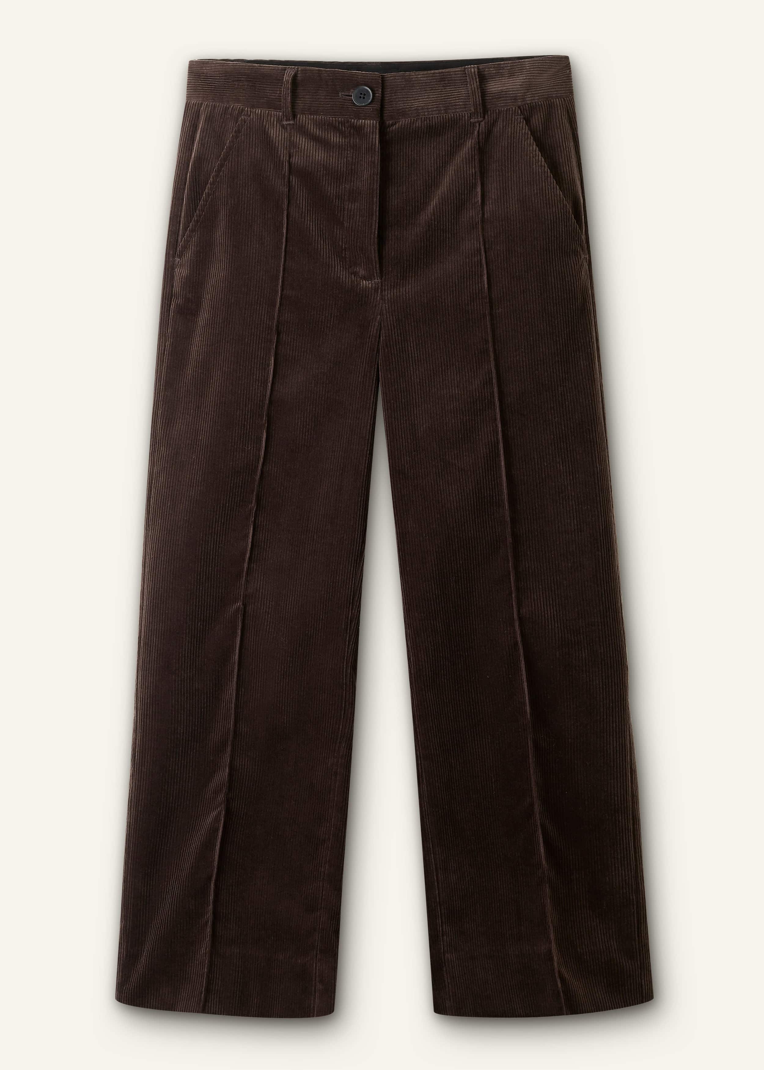 Brown Italian Cord Straight Crop Pant meandem