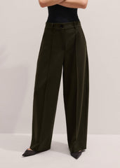 Olive Green Pintuck Tapered Pant meandem