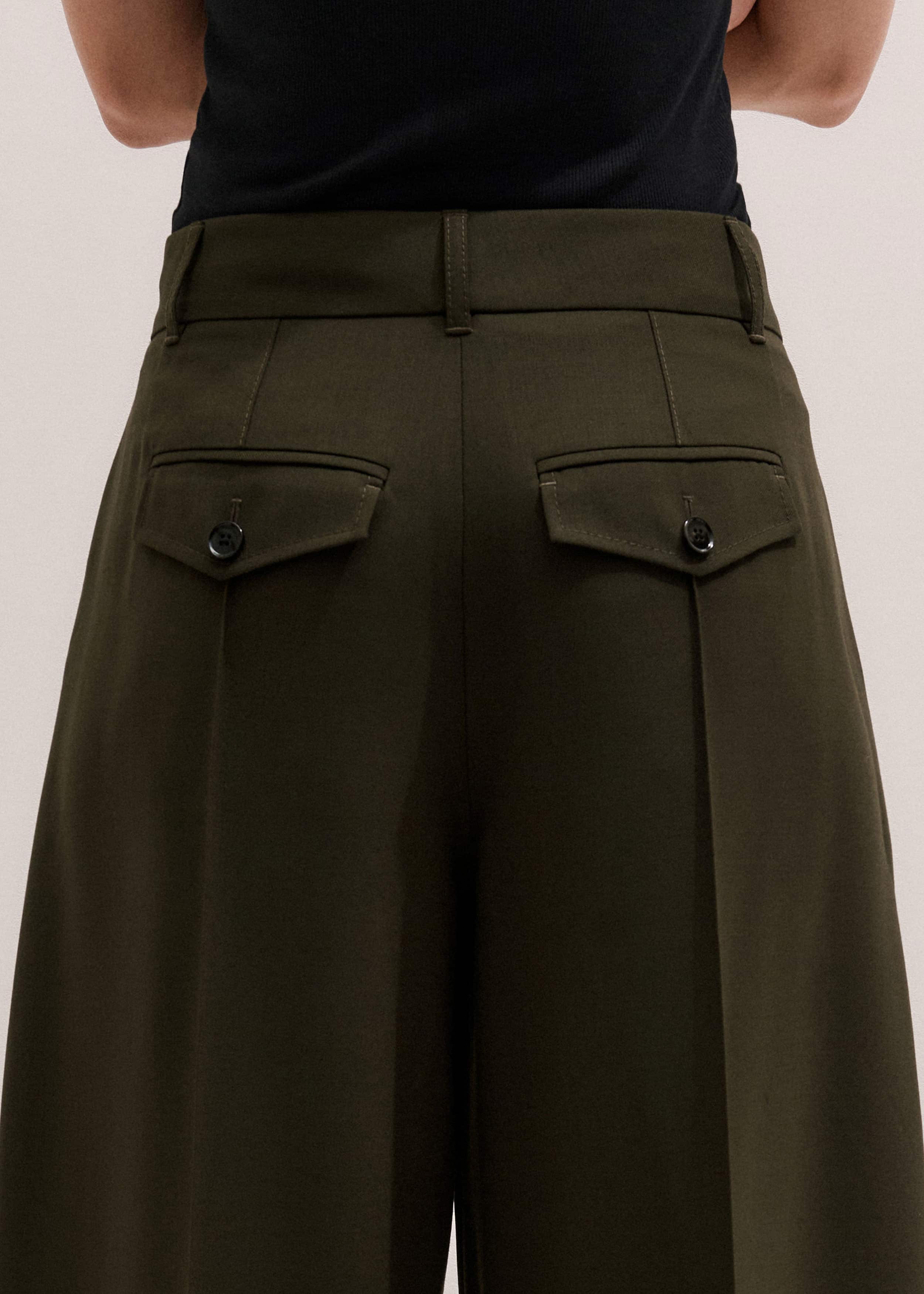 Olive Green Pintuck Tapered Pant meandem