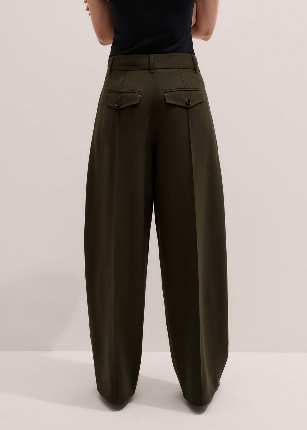 Olive Green Pintuck Tapered Pant meandem
