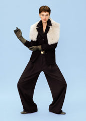 Black Wool Exaggerated Tapered Pleat Pant meandem