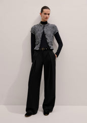 Black Wool Exaggerated Tapered Pleat Pant meandem