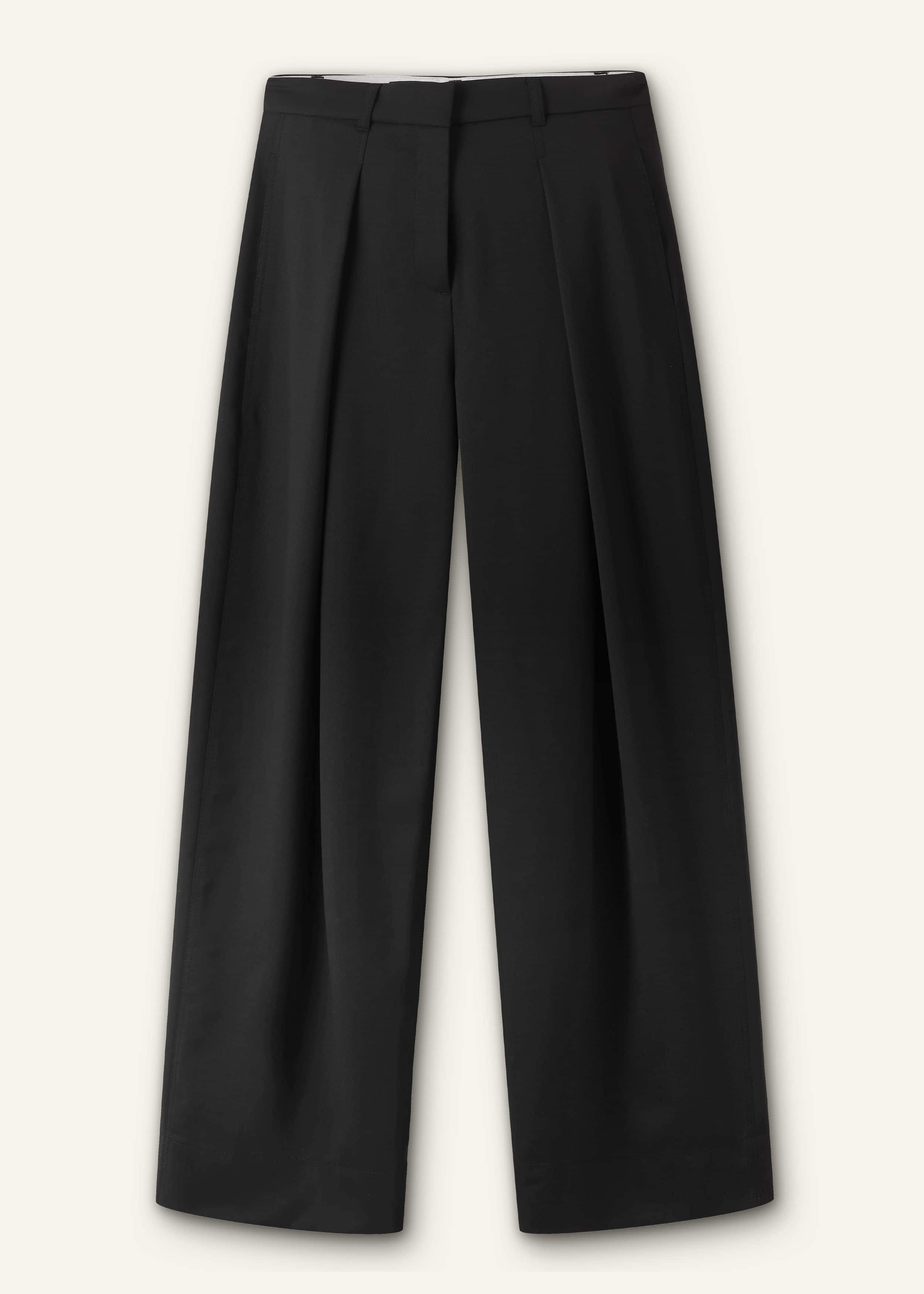 Black Wool Exaggerated Tapered Pleat Pant meandem