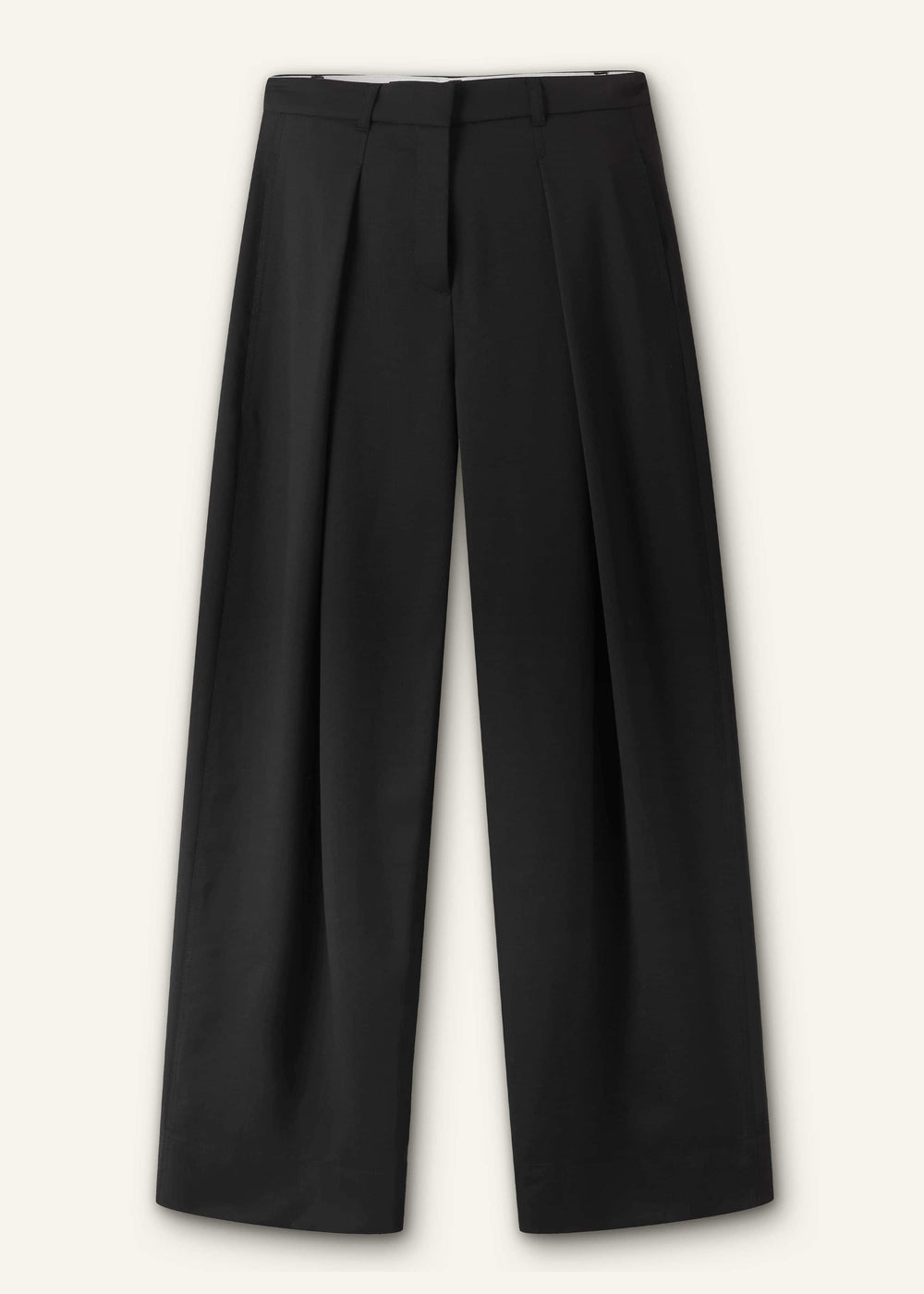 Black Wool Exaggerated Tapered Pleat Pant meandem