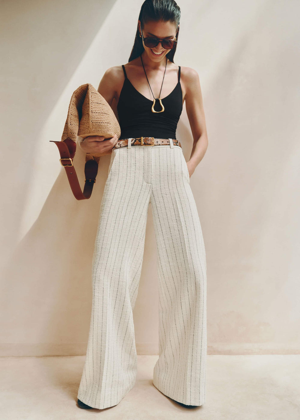 Ivory Striped Leg Elongator Pant meandem