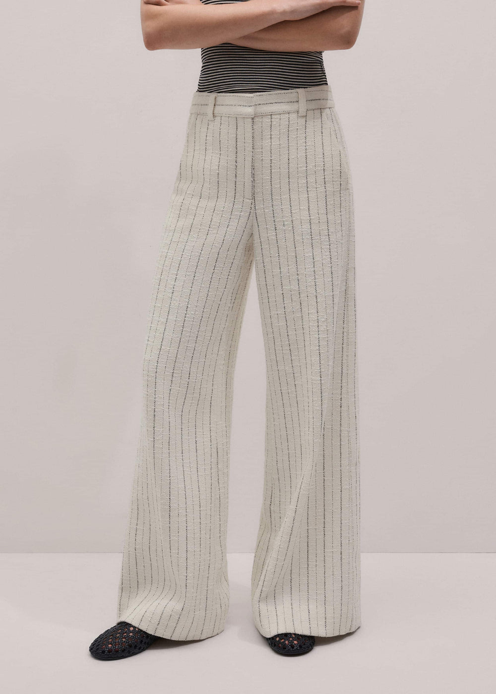 Ivory Striped Leg Elongator Pant meandem
