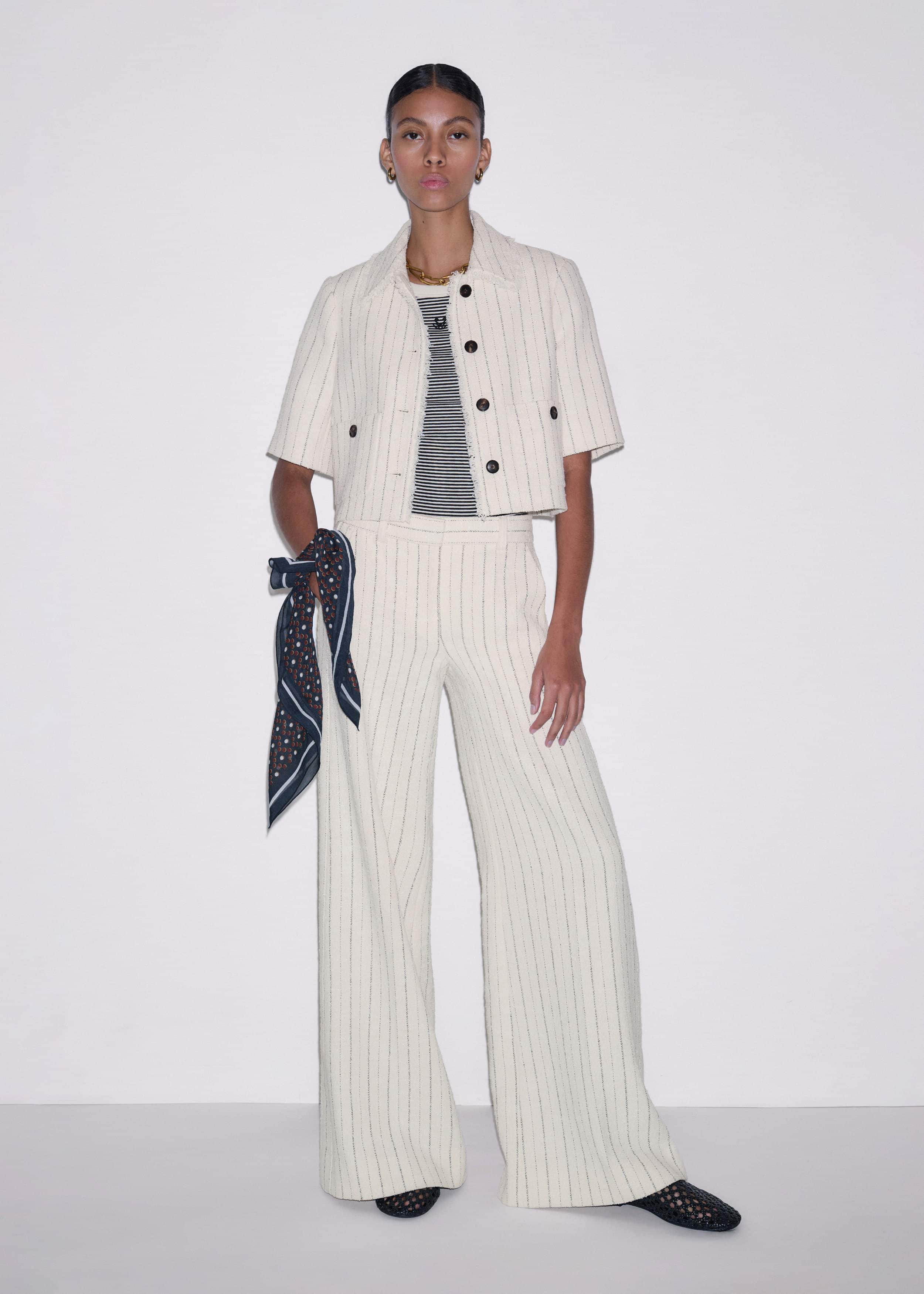 Ivory Striped Leg Elongator Pant meandem