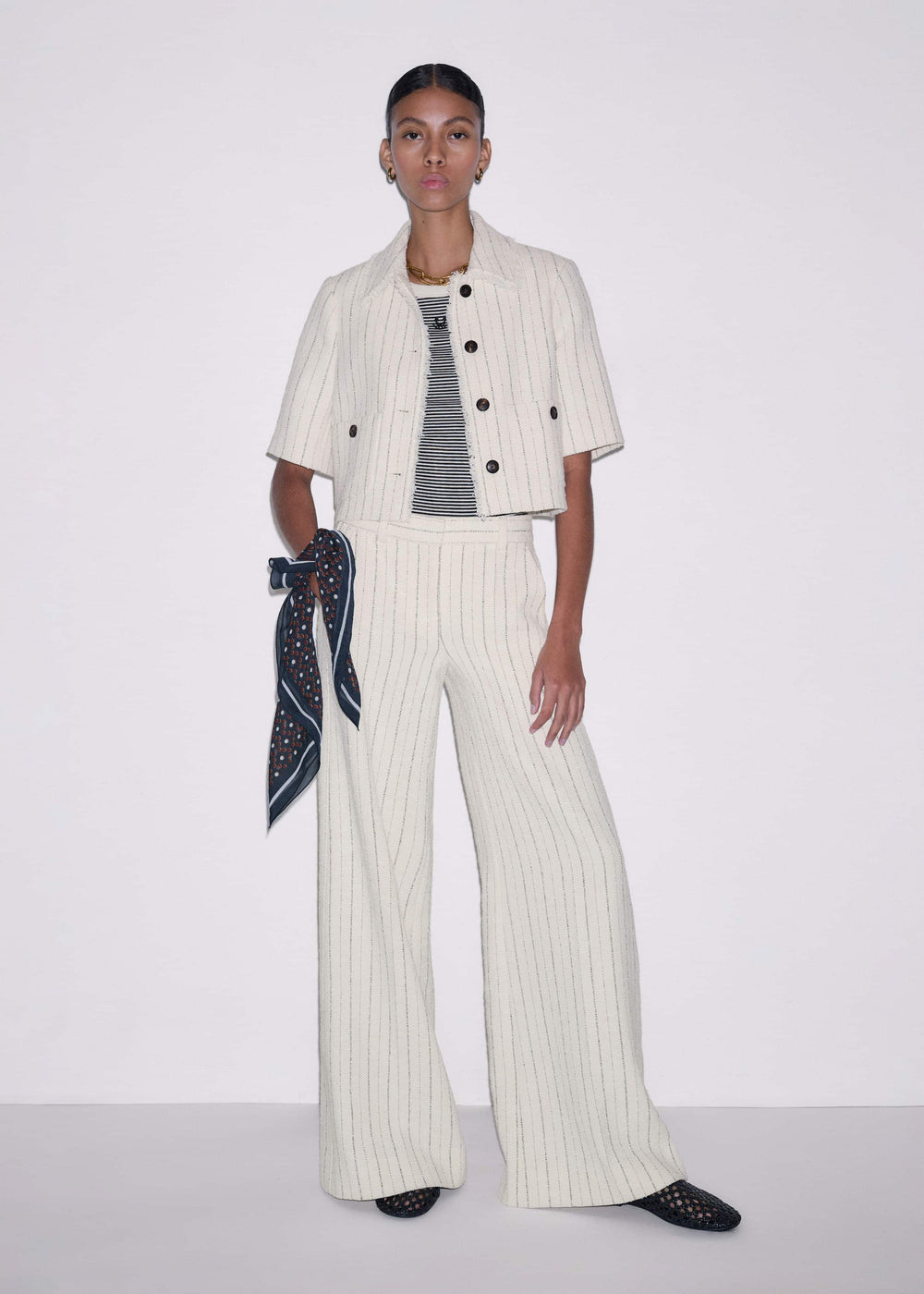Ivory Striped Leg Elongator Pant meandem
