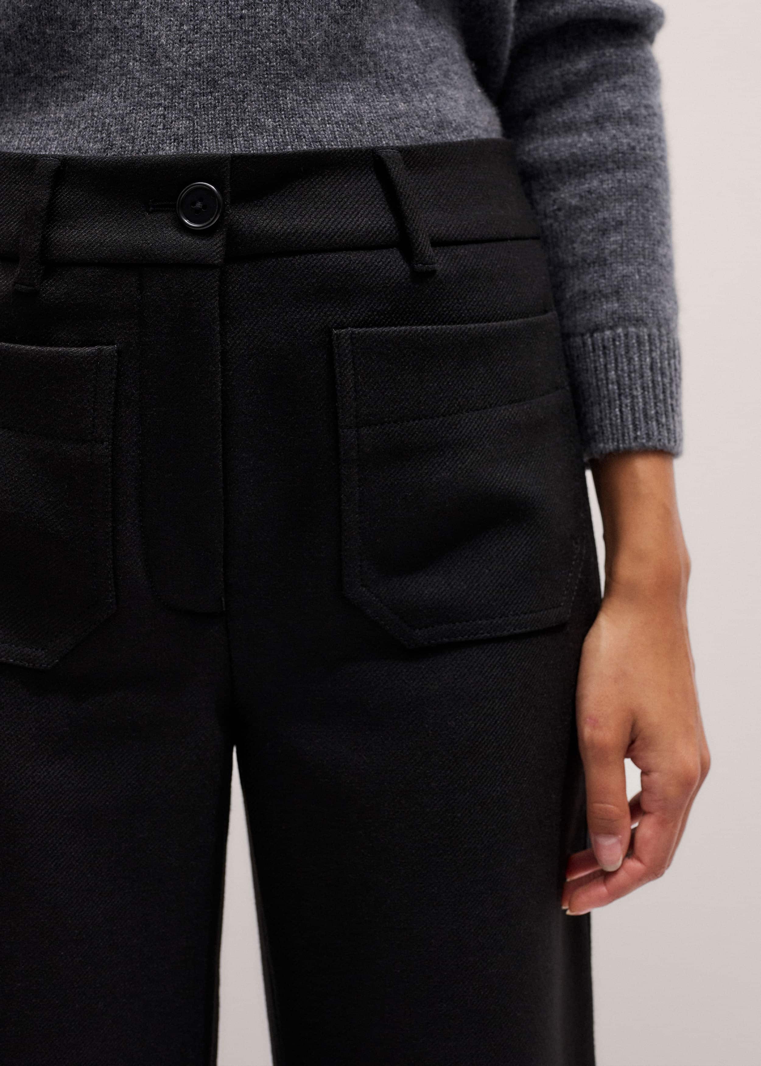 Black Stretch Twill Patch Pocket Cropped Kick-Flare Pant meandem