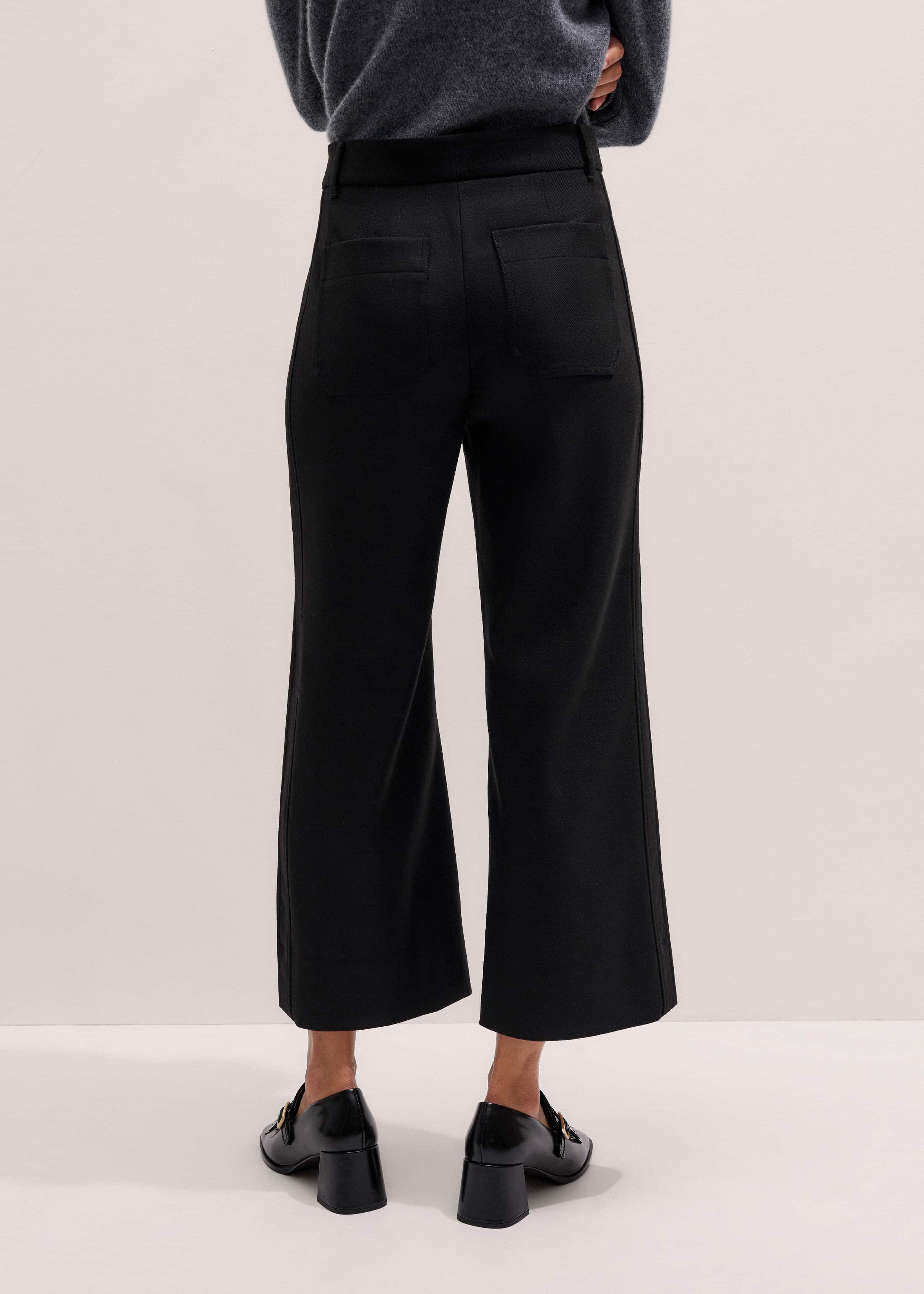 Black Stretch Twill Patch Pocket Cropped Kick-Flare Pant meandem