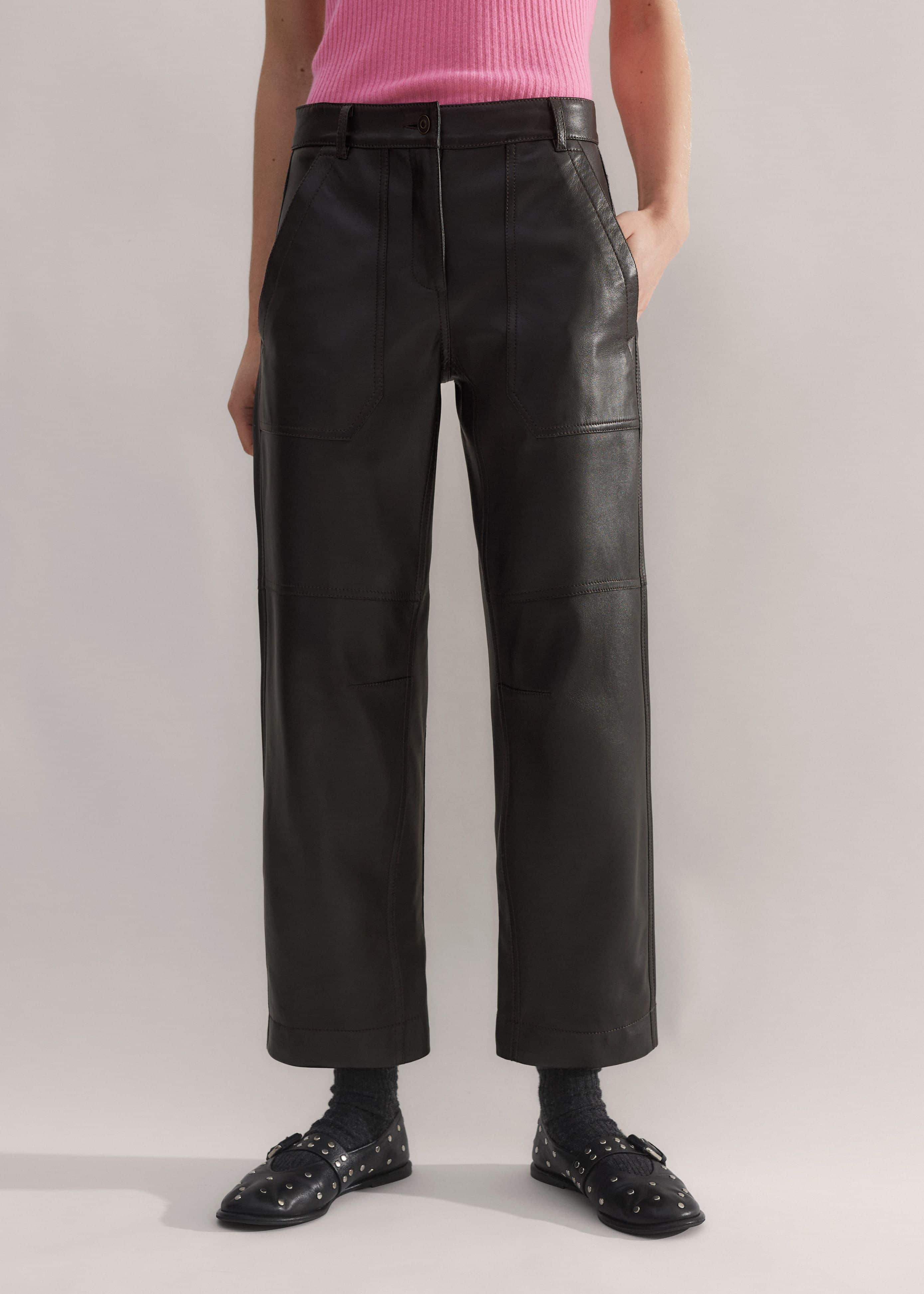 Black Washed Leather Engineered-Leg Pant meandem