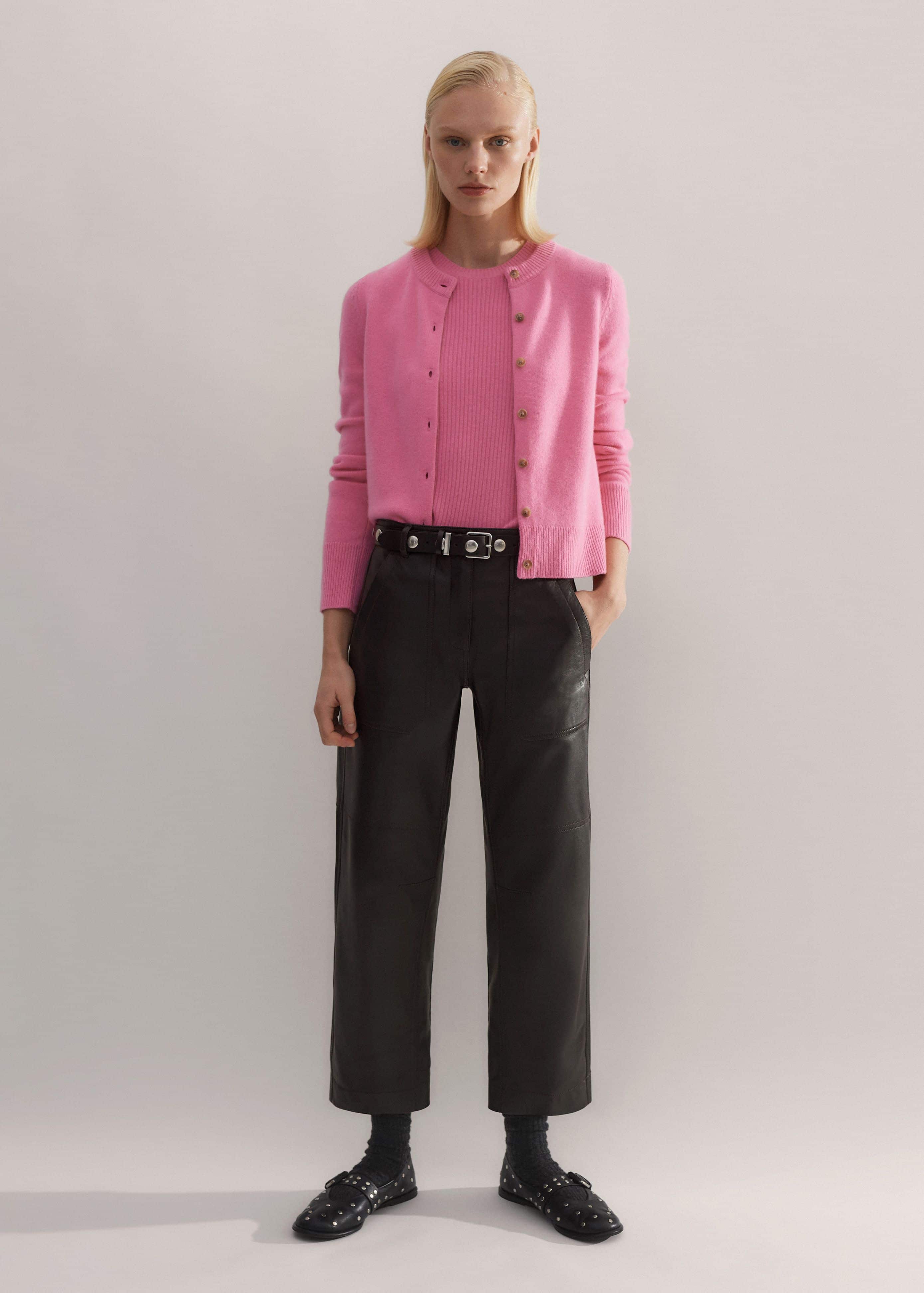 Black Washed Leather Engineered-Leg Pant meandem
