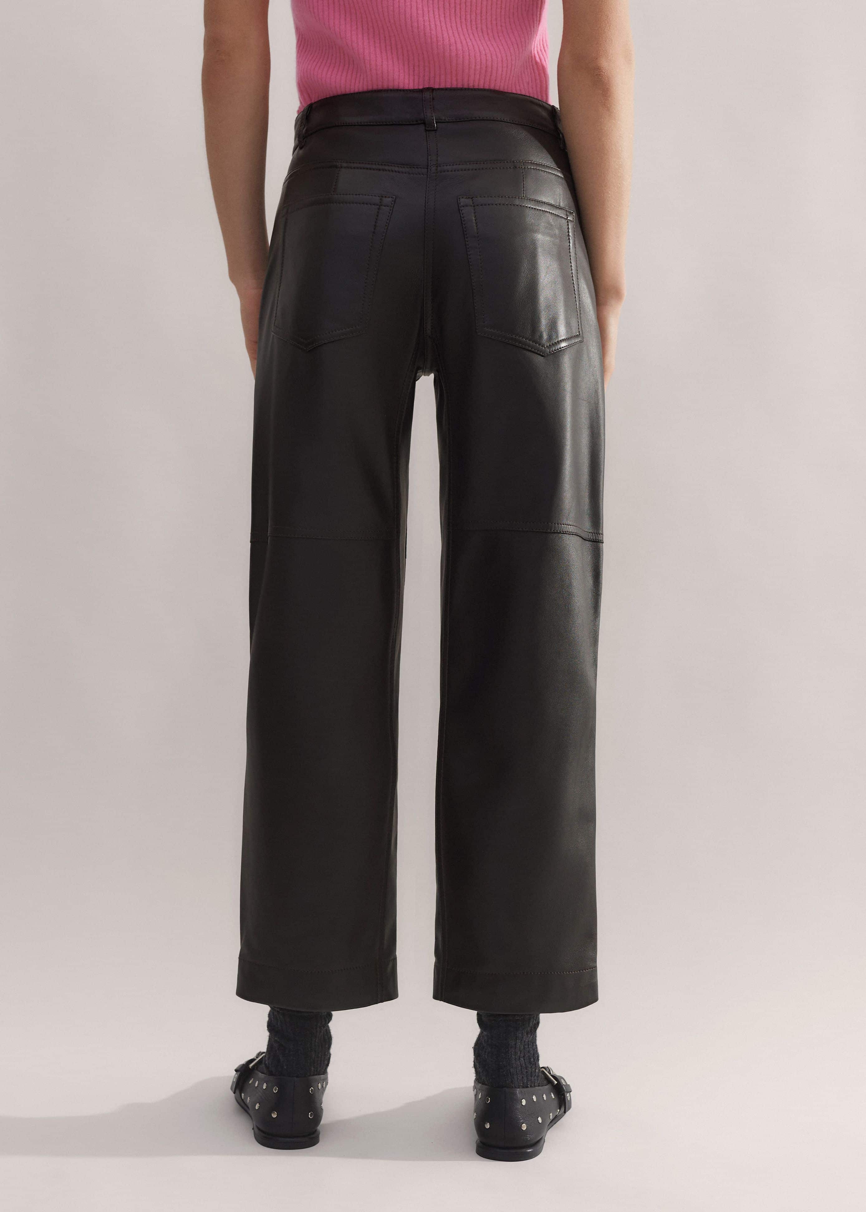 Black Washed Leather Engineered-Leg Pant meandem