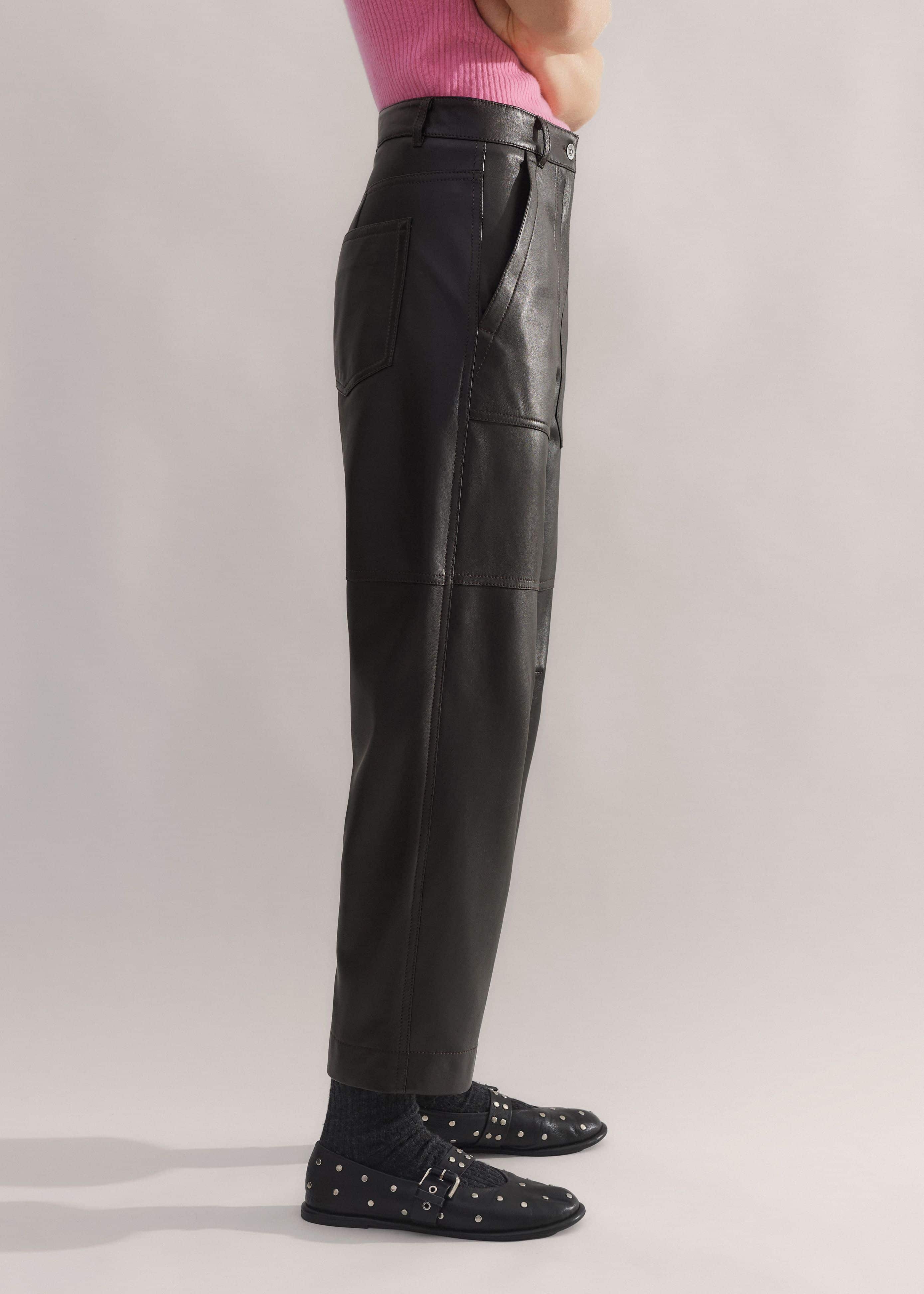 Black Washed Leather Engineered-Leg Pant meandem