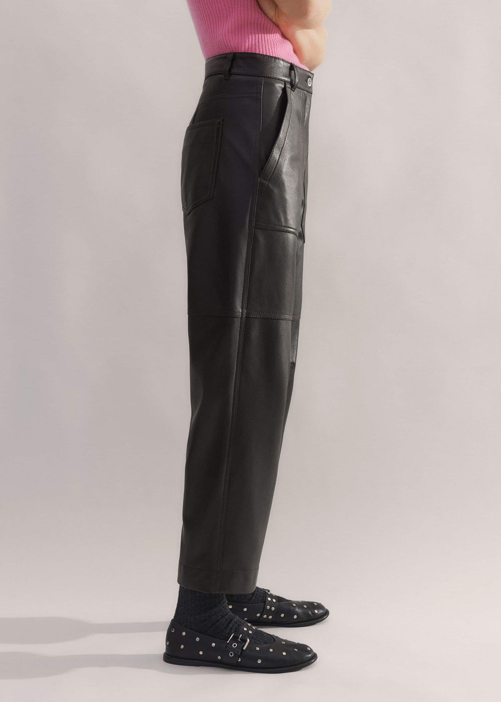 Black Washed Leather Engineered-Leg Pant meandem