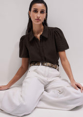 Brown Cheesecloth Trim Detail Blouse meandem
