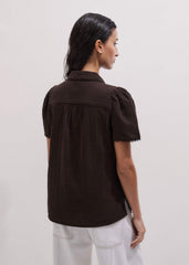 Brown Cheesecloth Trim Detail Blouse meandem
