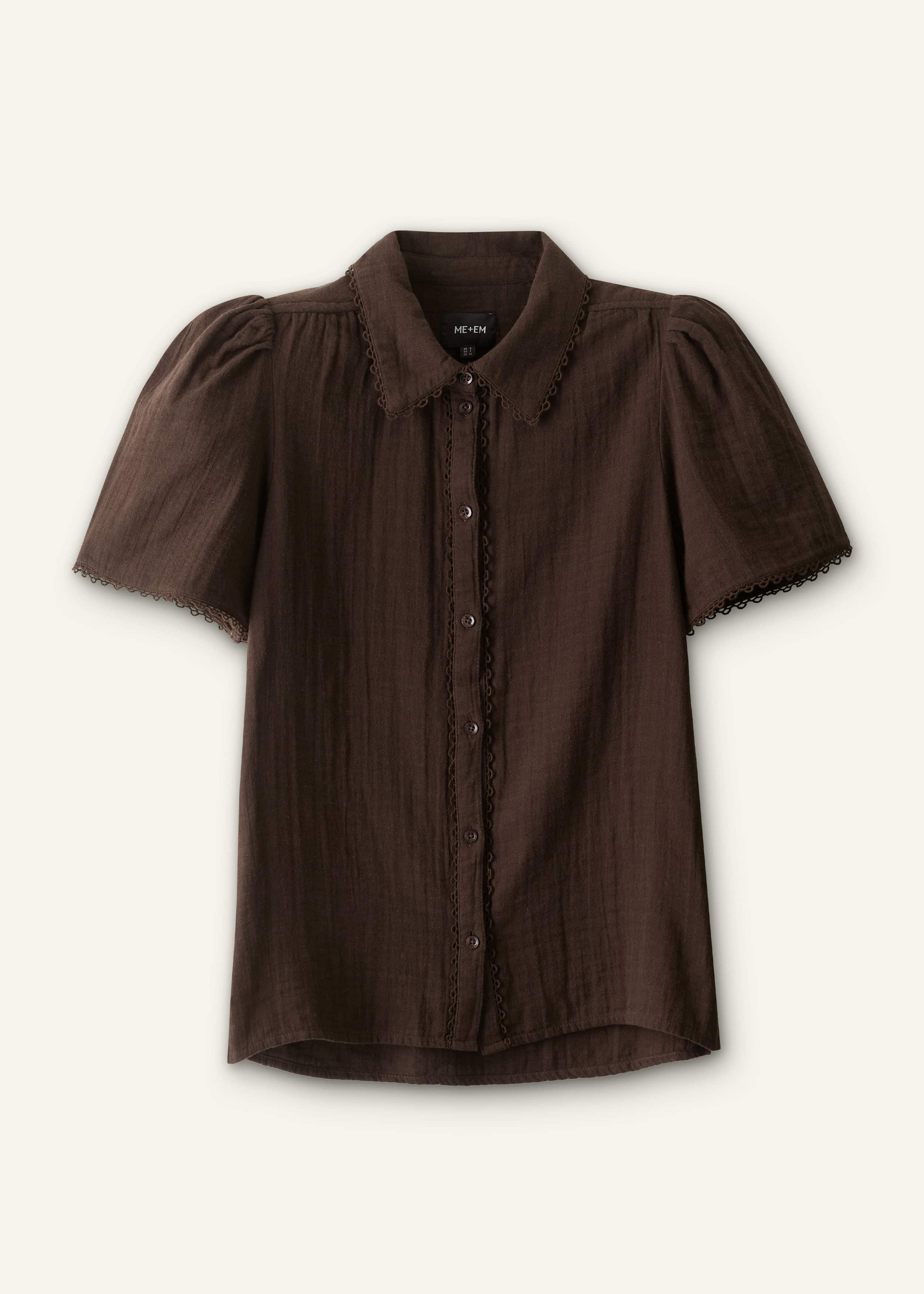 Brown Cheesecloth Trim Detail Blouse meandem