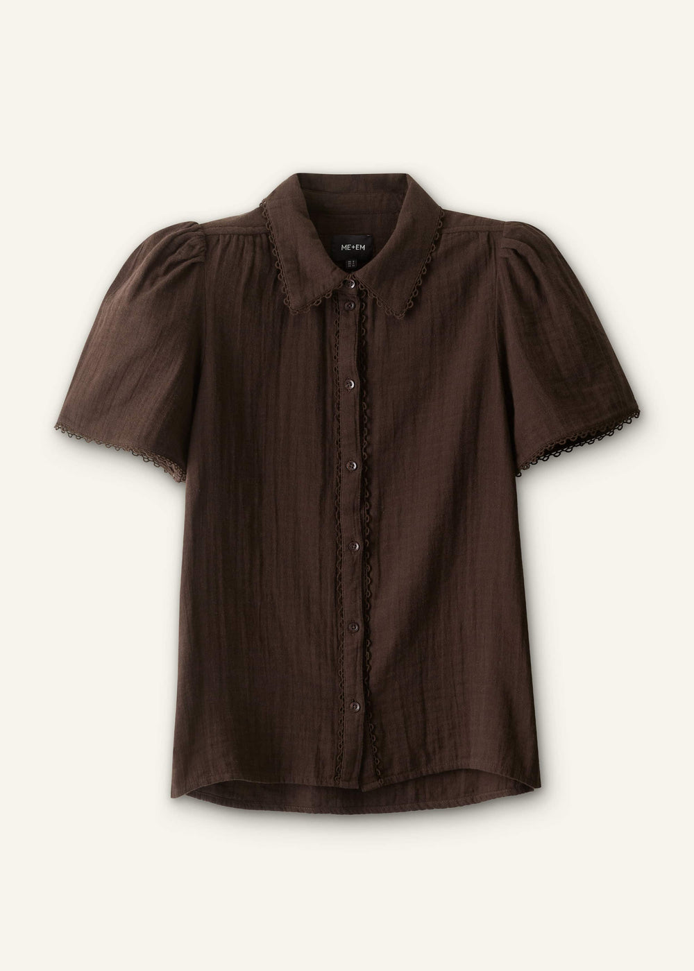 Brown Cheesecloth Trim Detail Blouse meandem