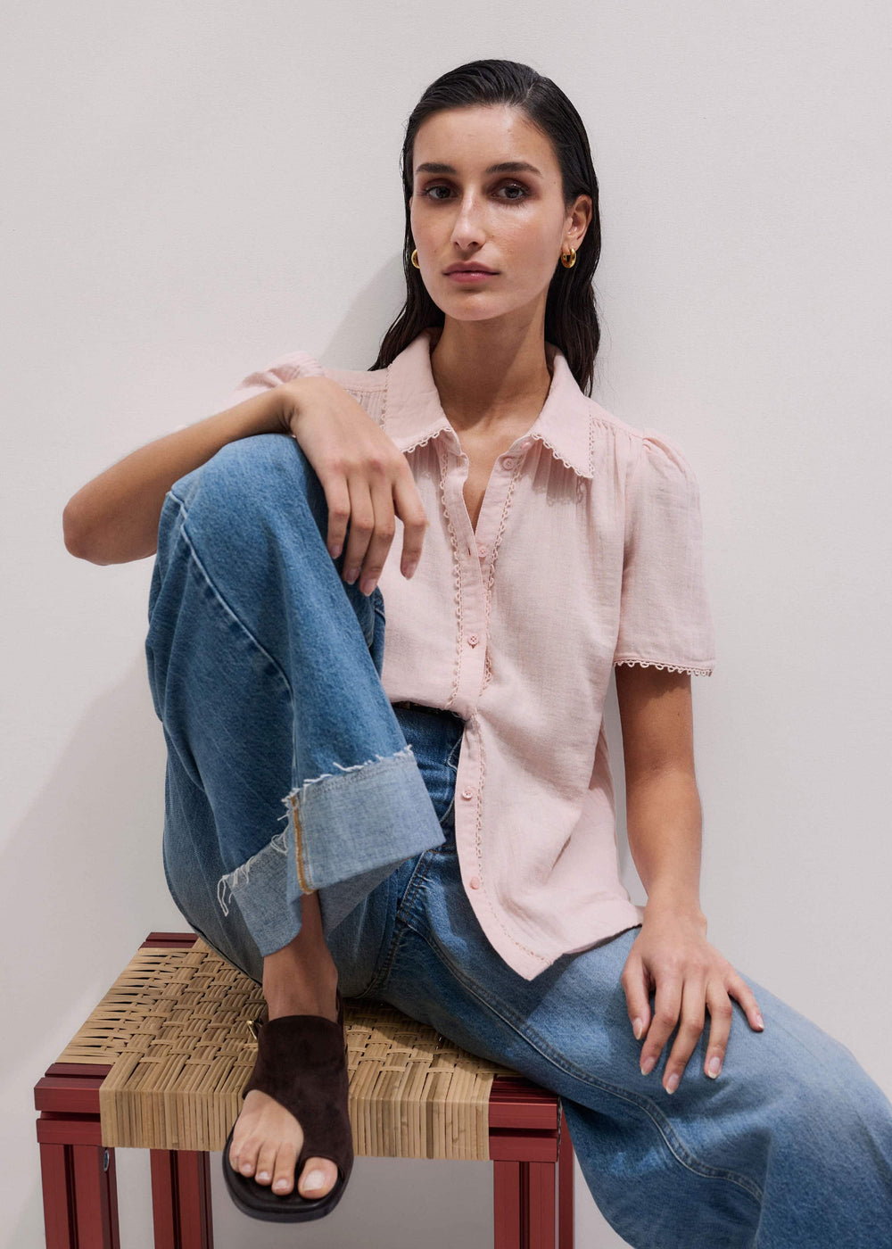 Pink Cheesecloth Trim Detail Blouse meandem